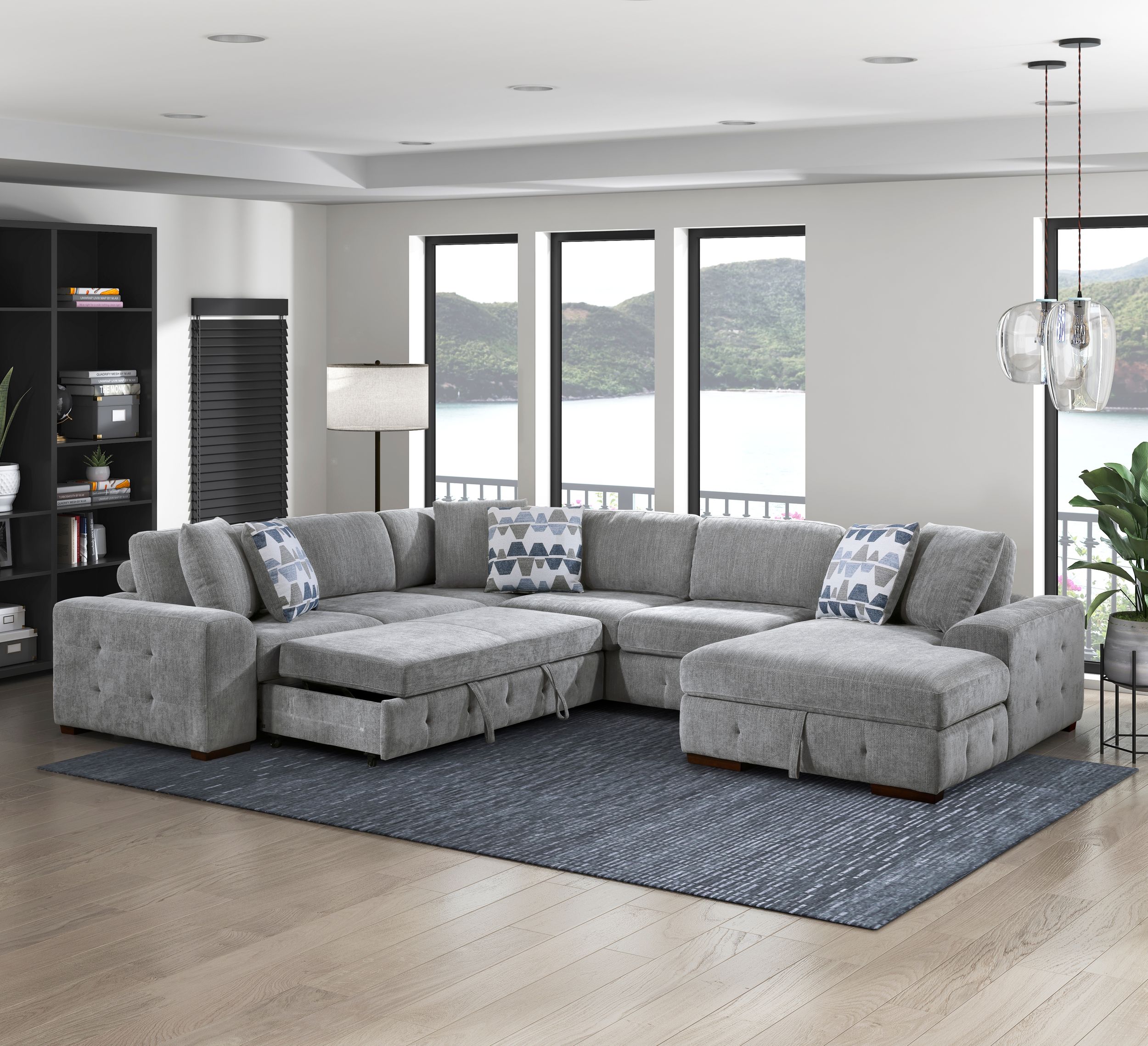 Raife U-Shaped Chenille 4-Piece Sectional with Right Chaise