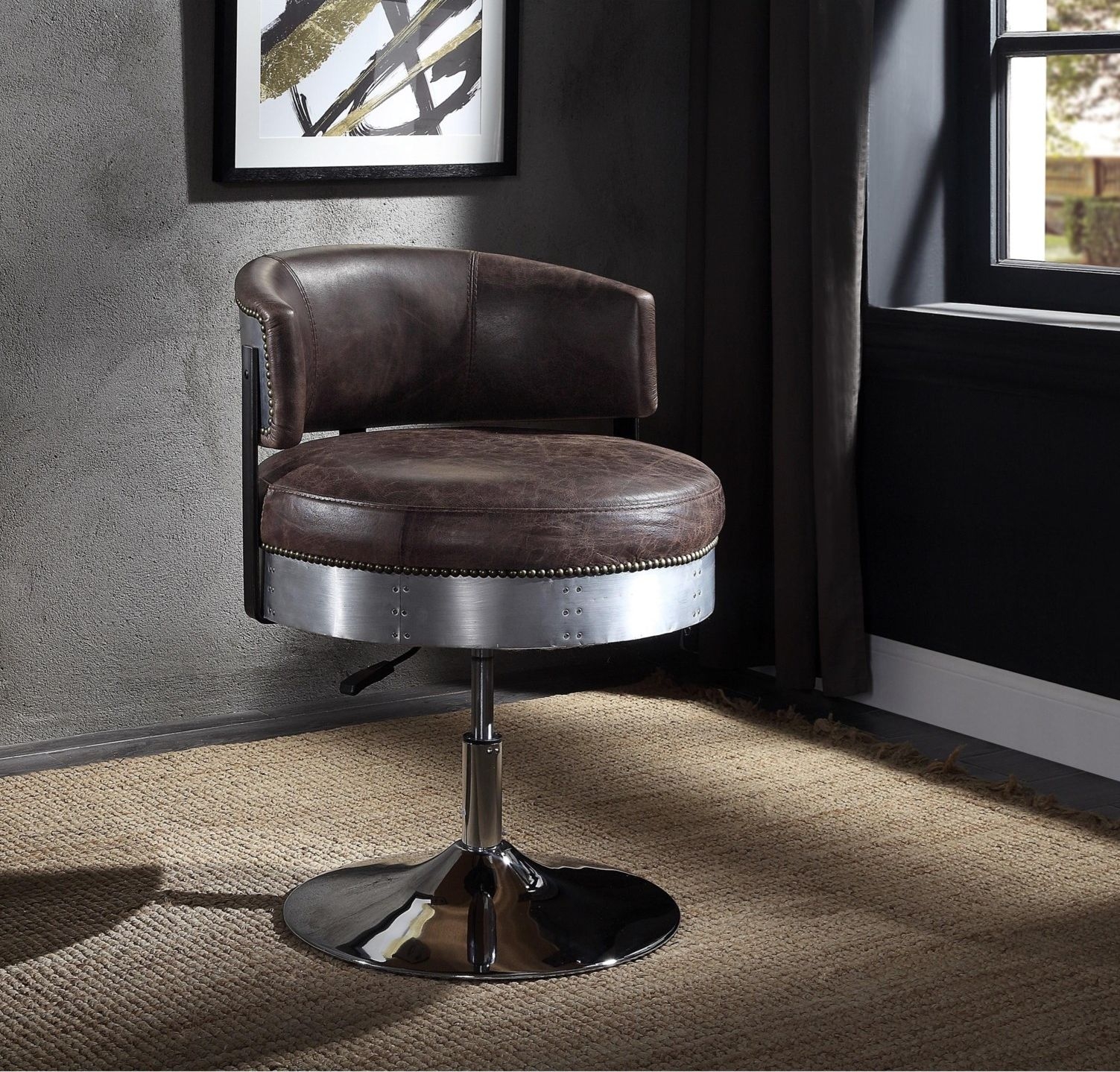 Brancaster 96268 Top Grain Leather Swivel Bar Chair