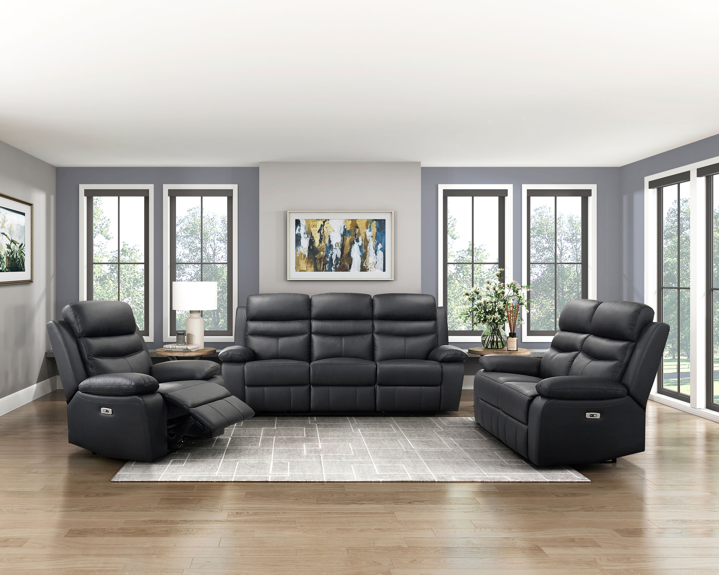 Hancock Leather Power Double Reclining Living Room Set