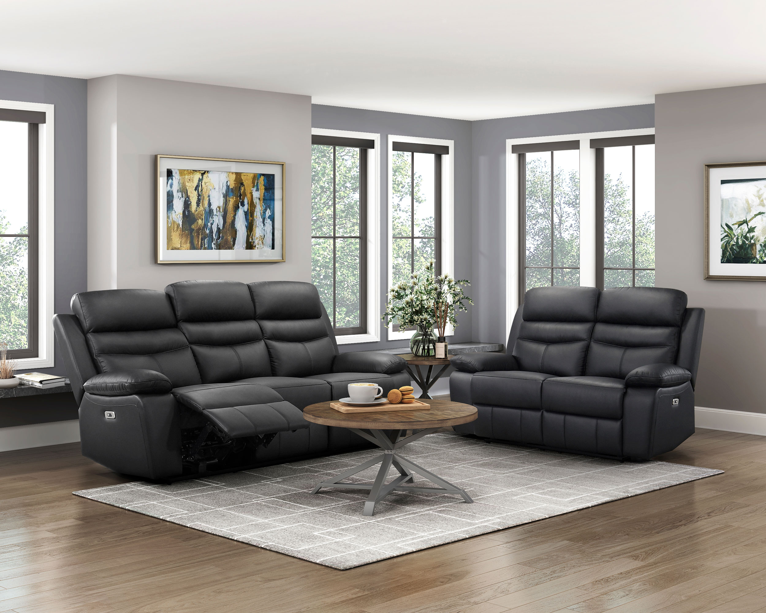 Hancock Leather Power Double Reclining Living Room Set