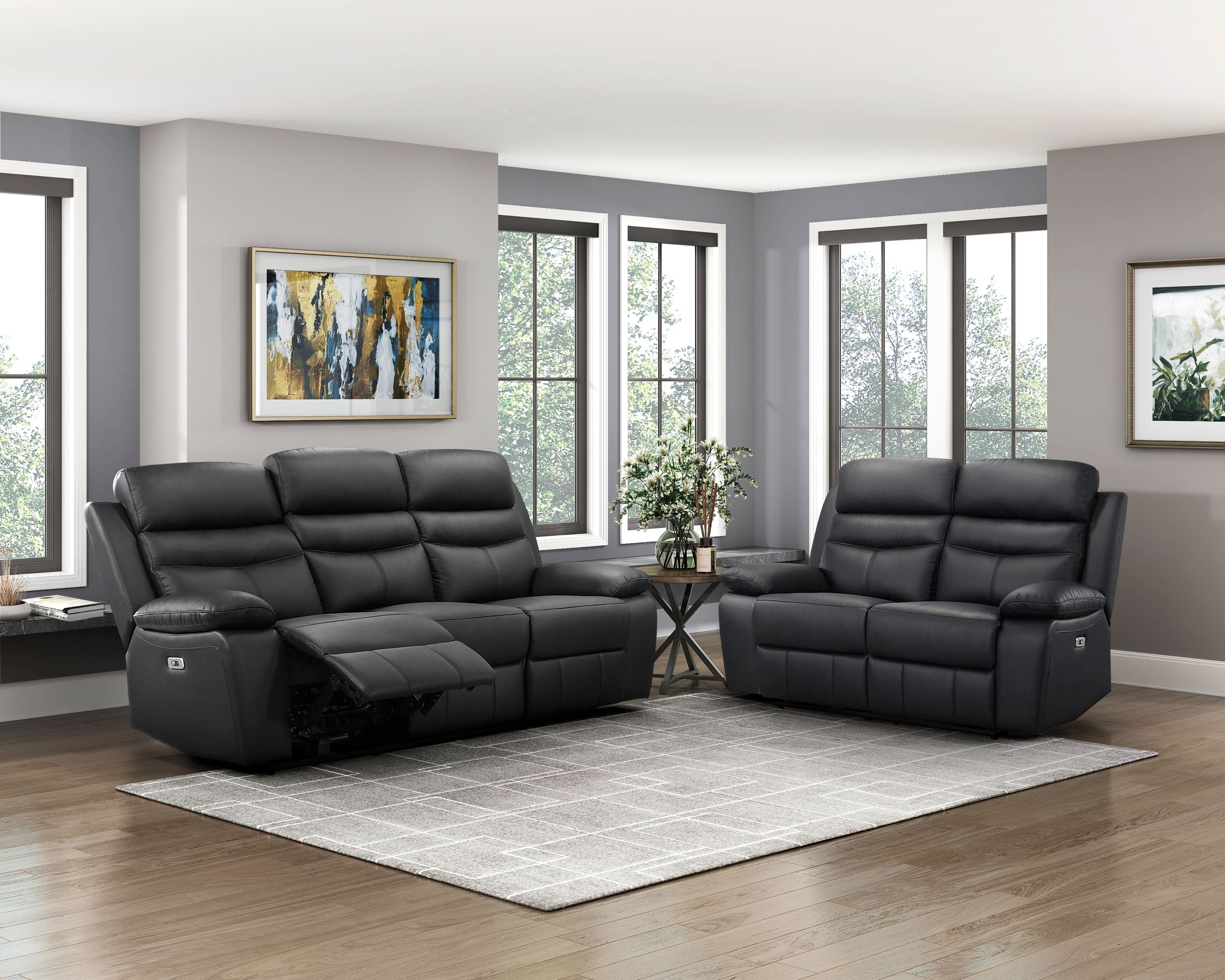 Hancock Leather Power Double Reclining Living Room Set