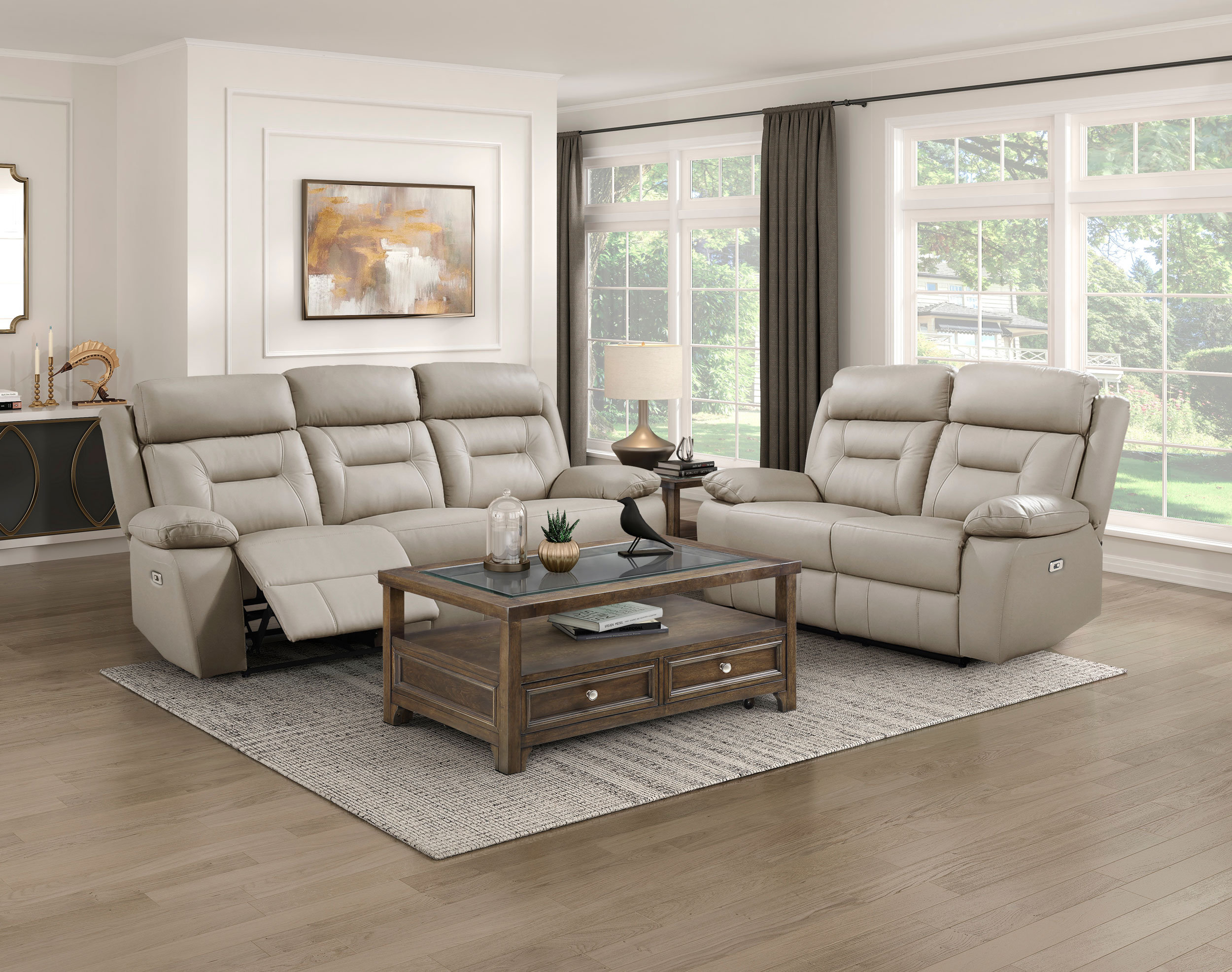 Laconia Leather Power Double Reclining Living Room Set
