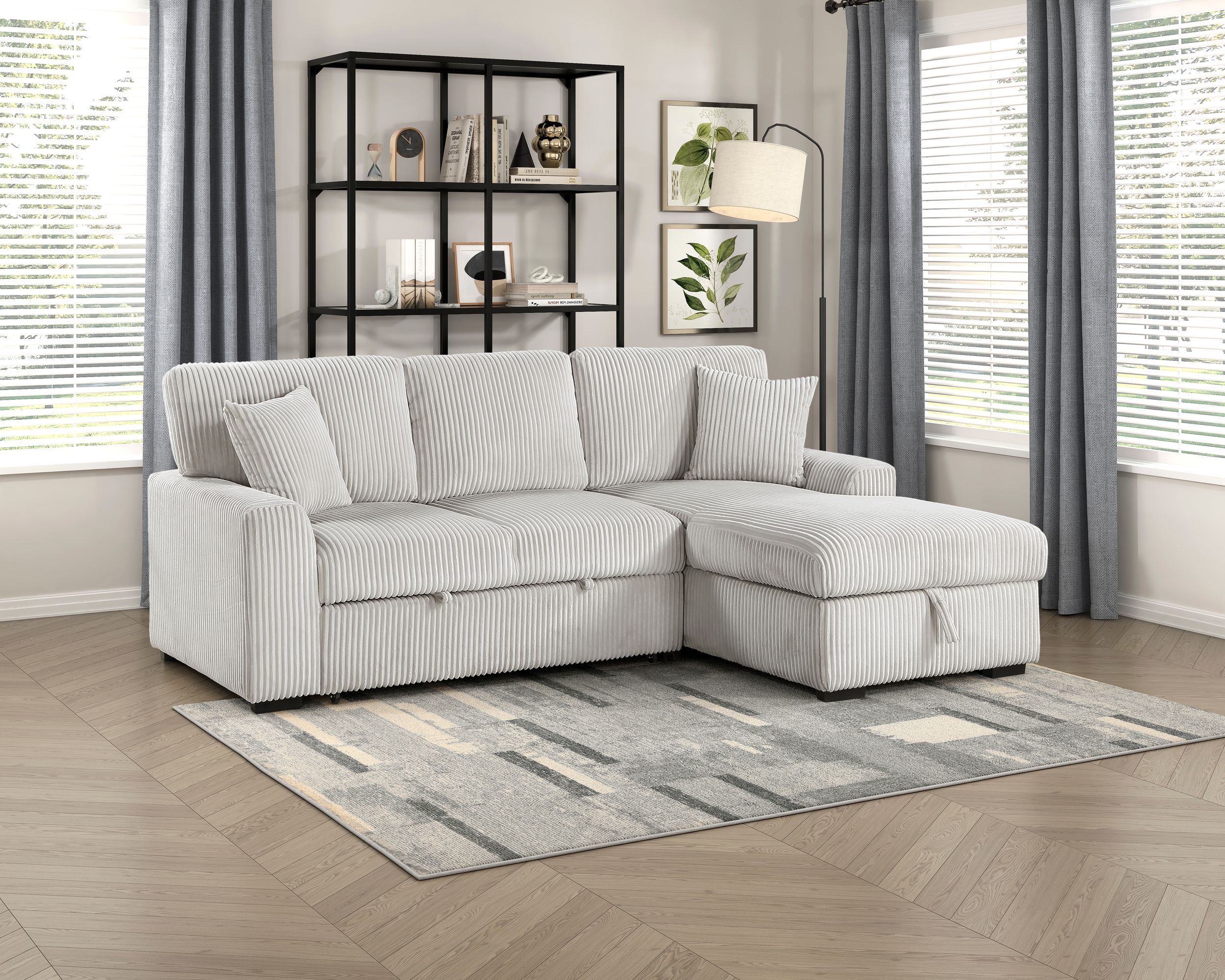 Marsh Corduroy 2‑Piece Sectional with Pull‑out Bed, Right Chaise and Hidden Storage