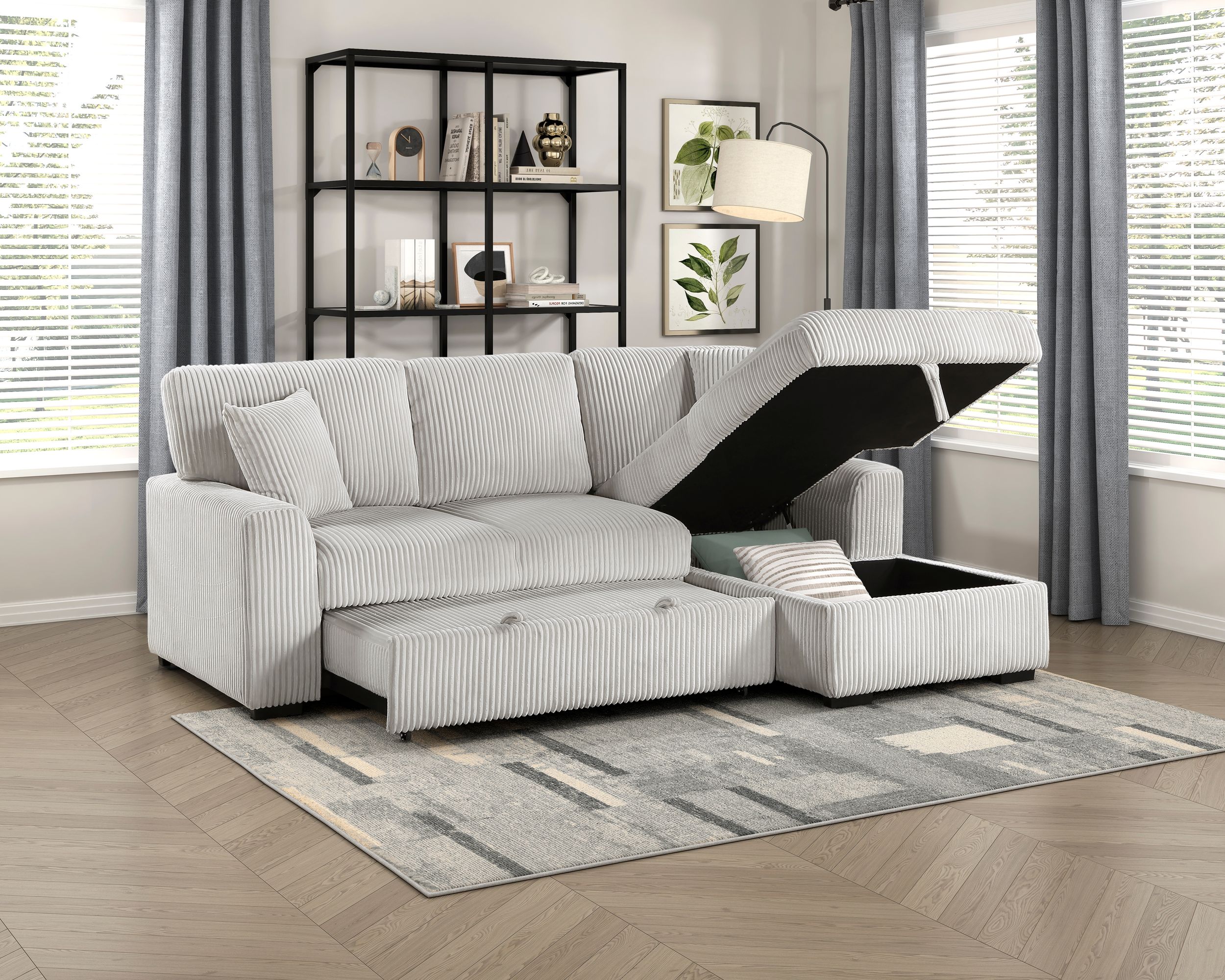 Marsh Corduroy 2‑Piece Sectional with Pull‑out Bed, Right Chaise and Hidden Storage