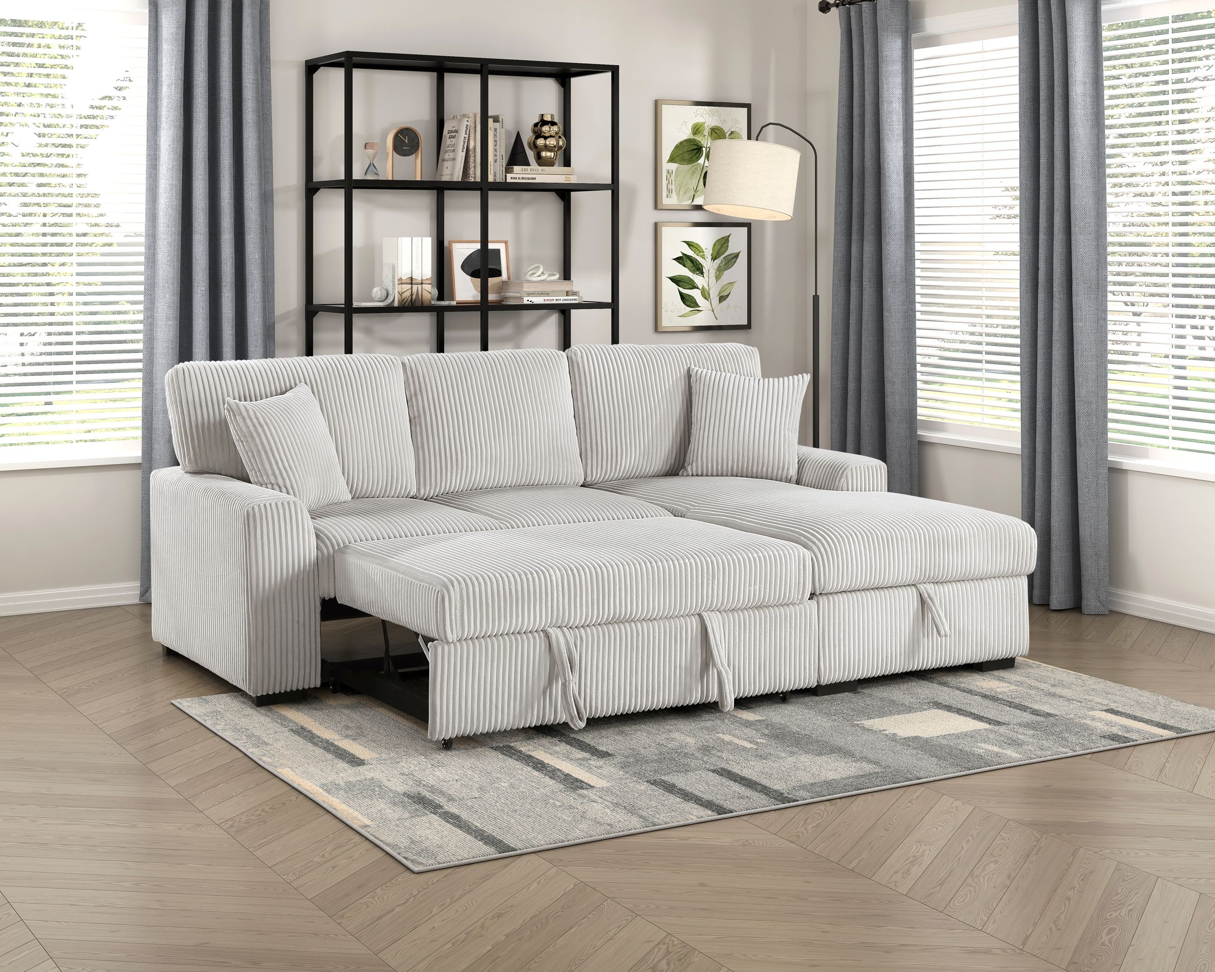 Marsh Corduroy 2‑Piece Sectional with Pull‑out Bed, Right Chaise and Hidden Storage