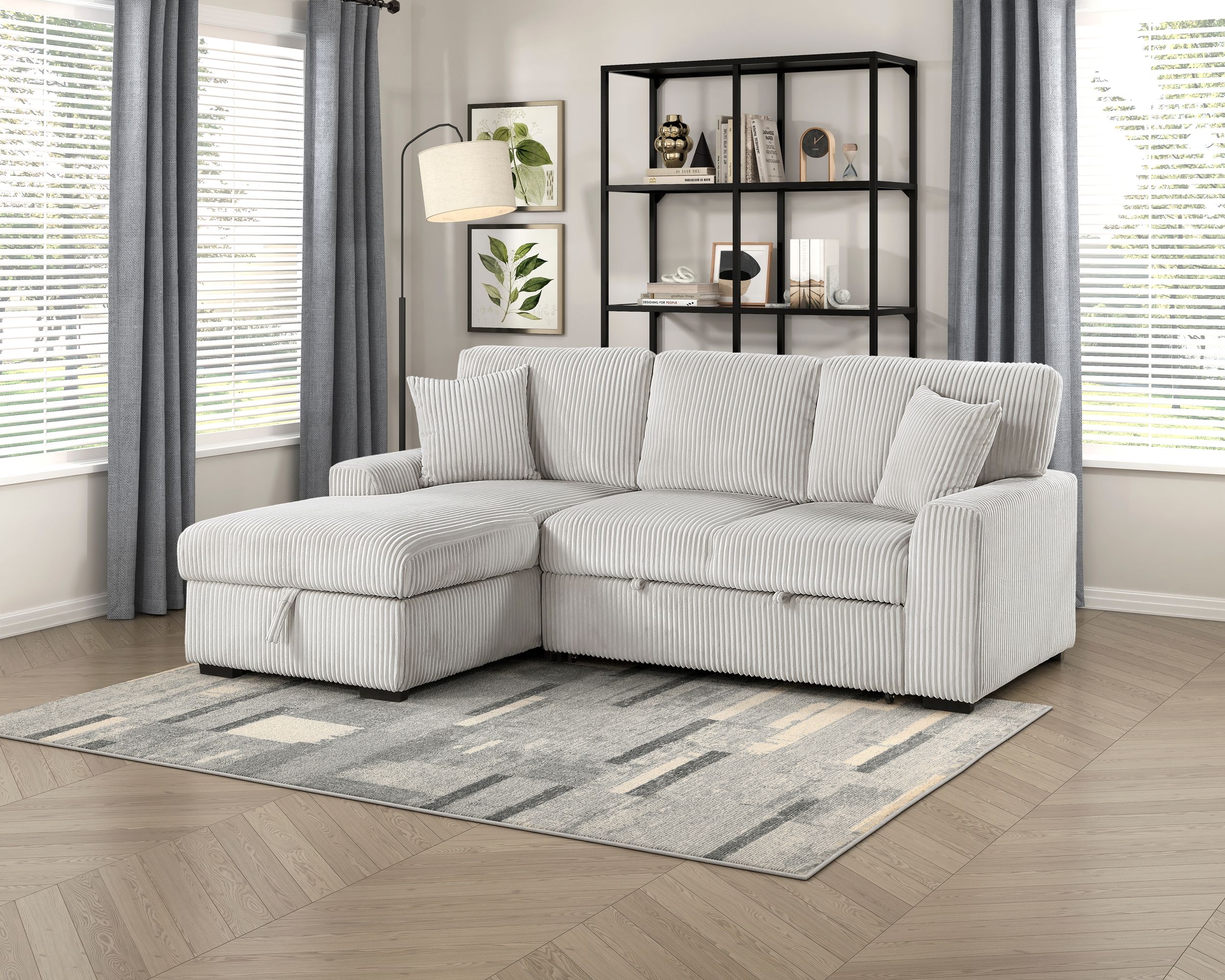 Marsh Corduroy 2‑Piece Sectional with Pull‑out Bed, Left Chaise and Hidden Storage