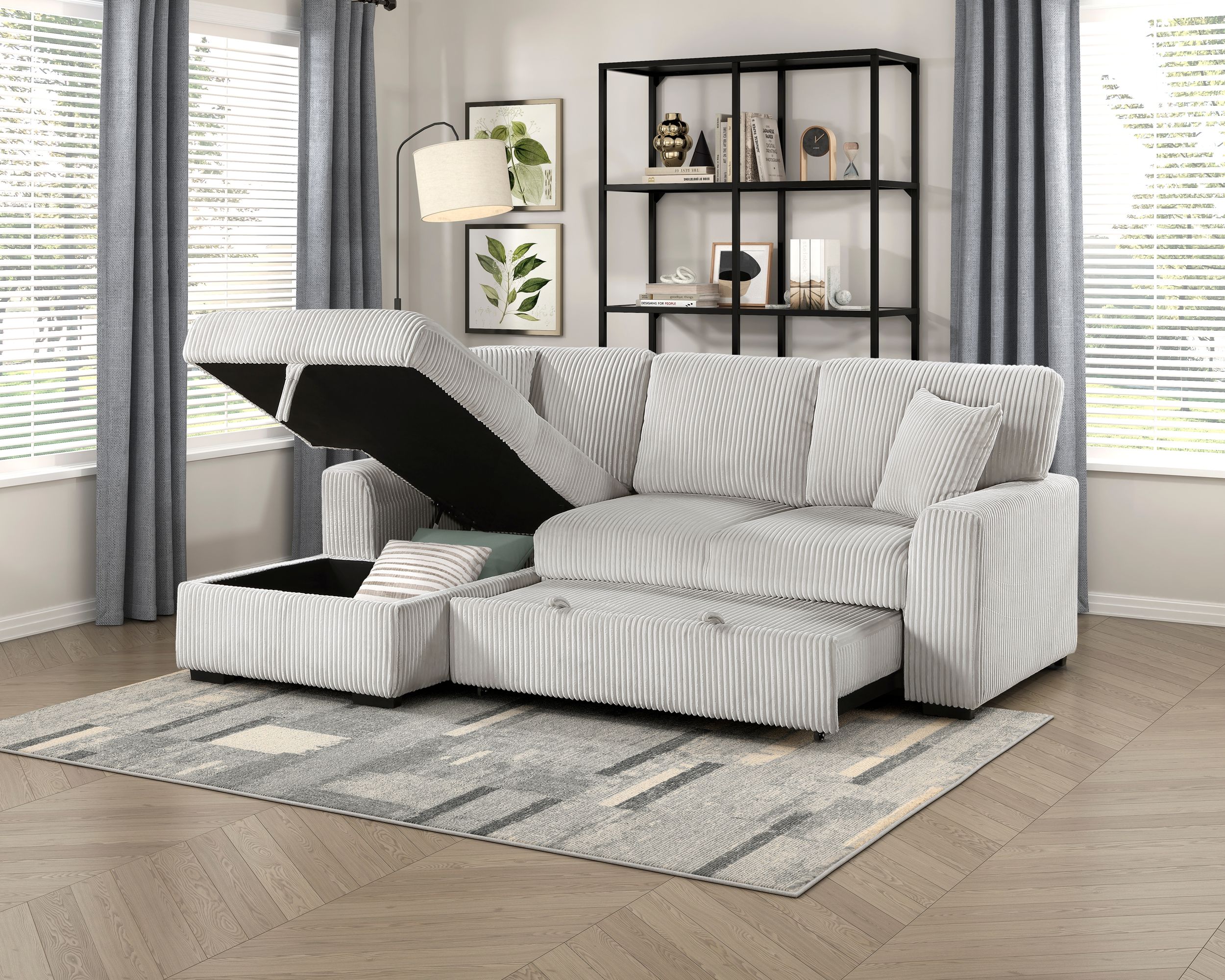 Marsh Corduroy 2‑Piece Sectional with Pull‑out Bed, Left Chaise and Hidden Storage