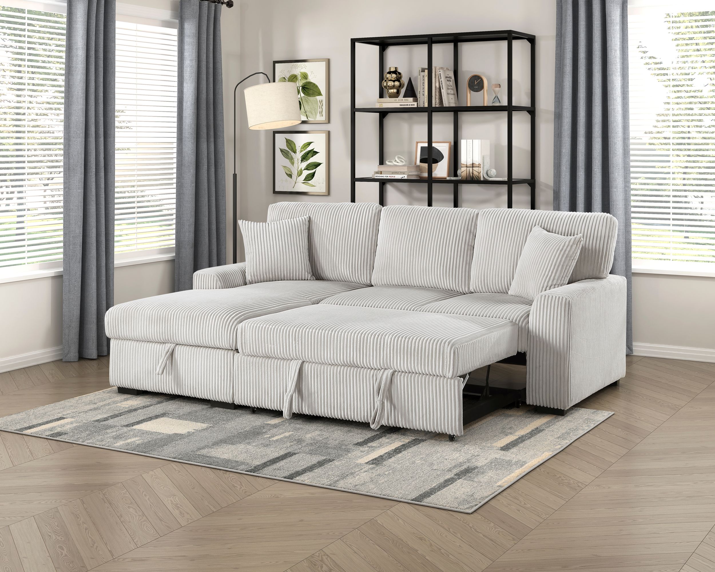 Marsh Corduroy 2‑Piece Sectional with Pull‑out Bed, Left Chaise and Hidden Storage