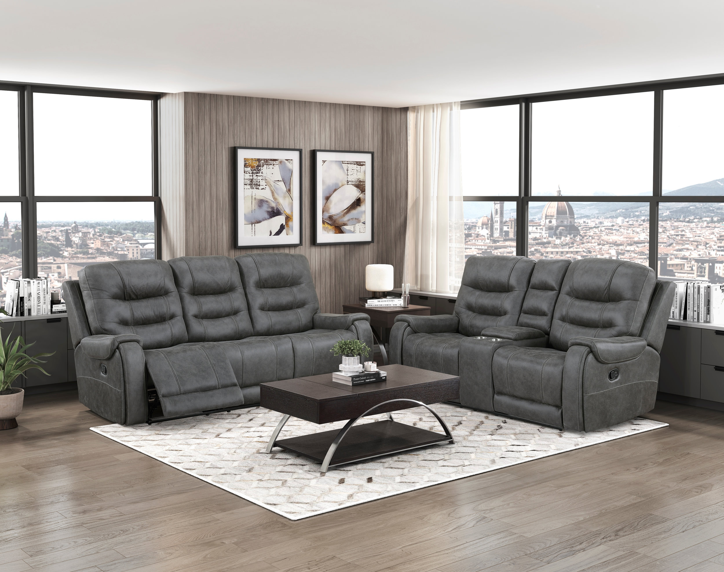 Oberon Microfiber Double Reclining Loveseat with Center Console