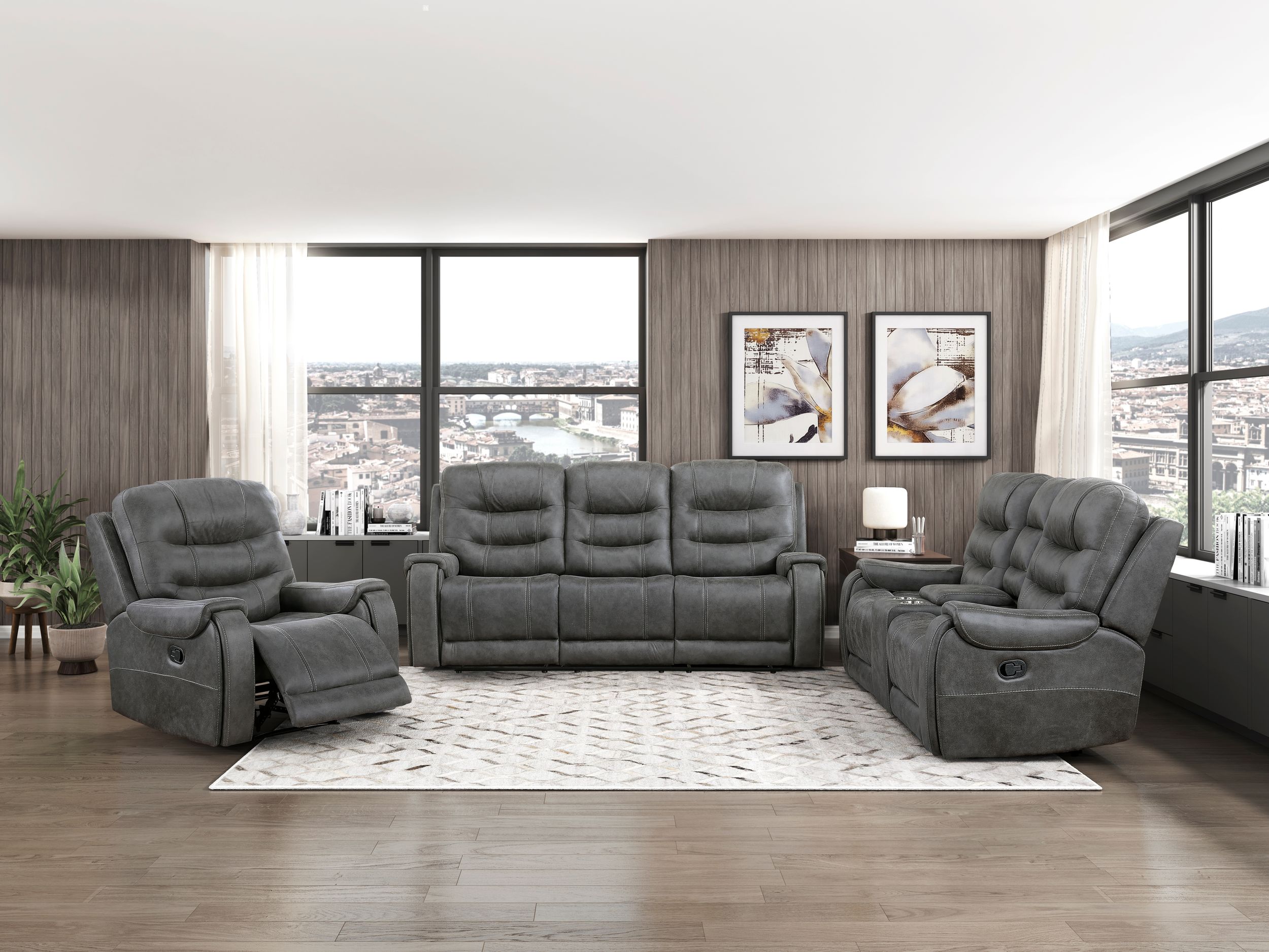 Oberon Microfiber Double Reclining Living Room Set