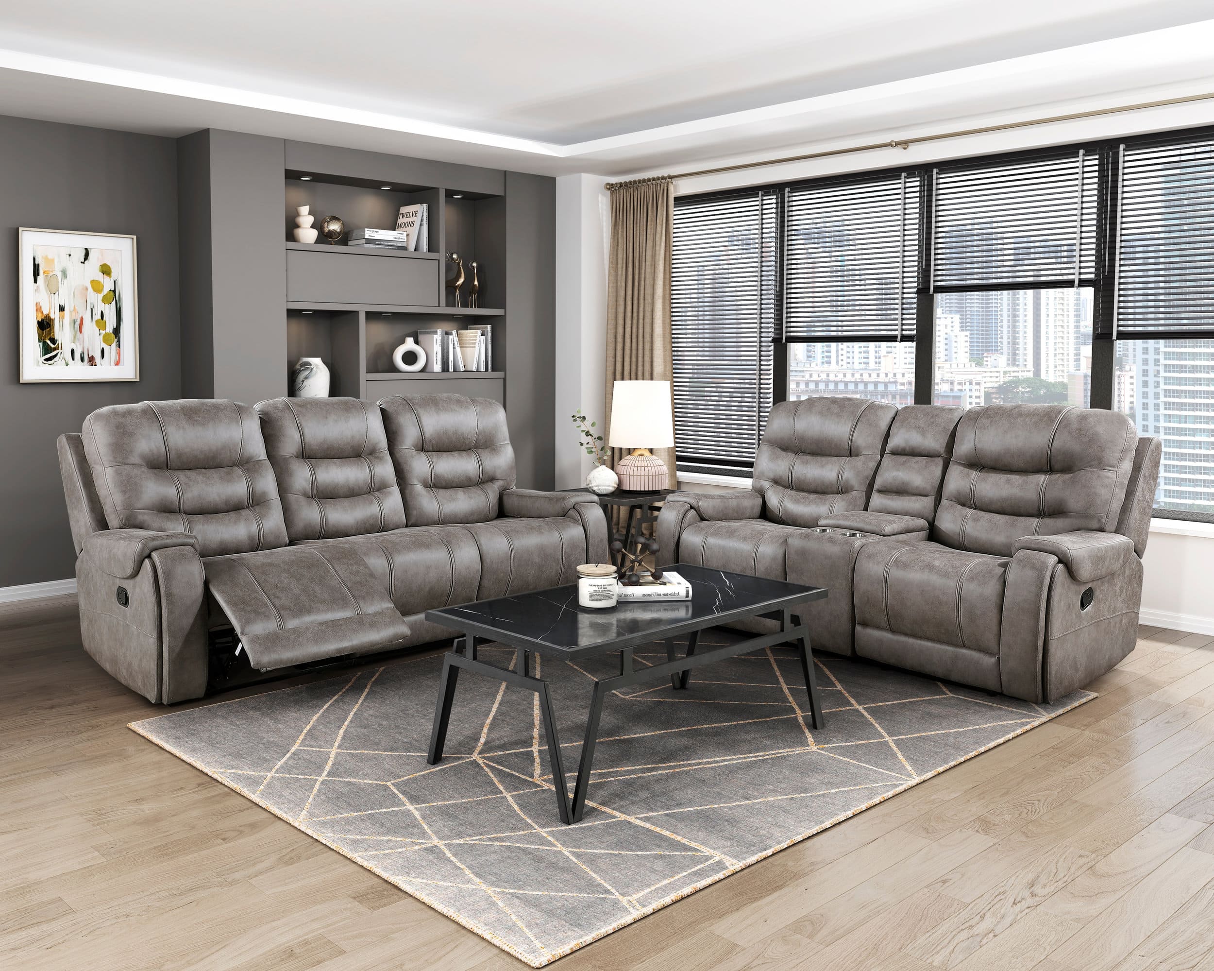 Oberon Microfiber Double Reclining Loveseat with Center Console