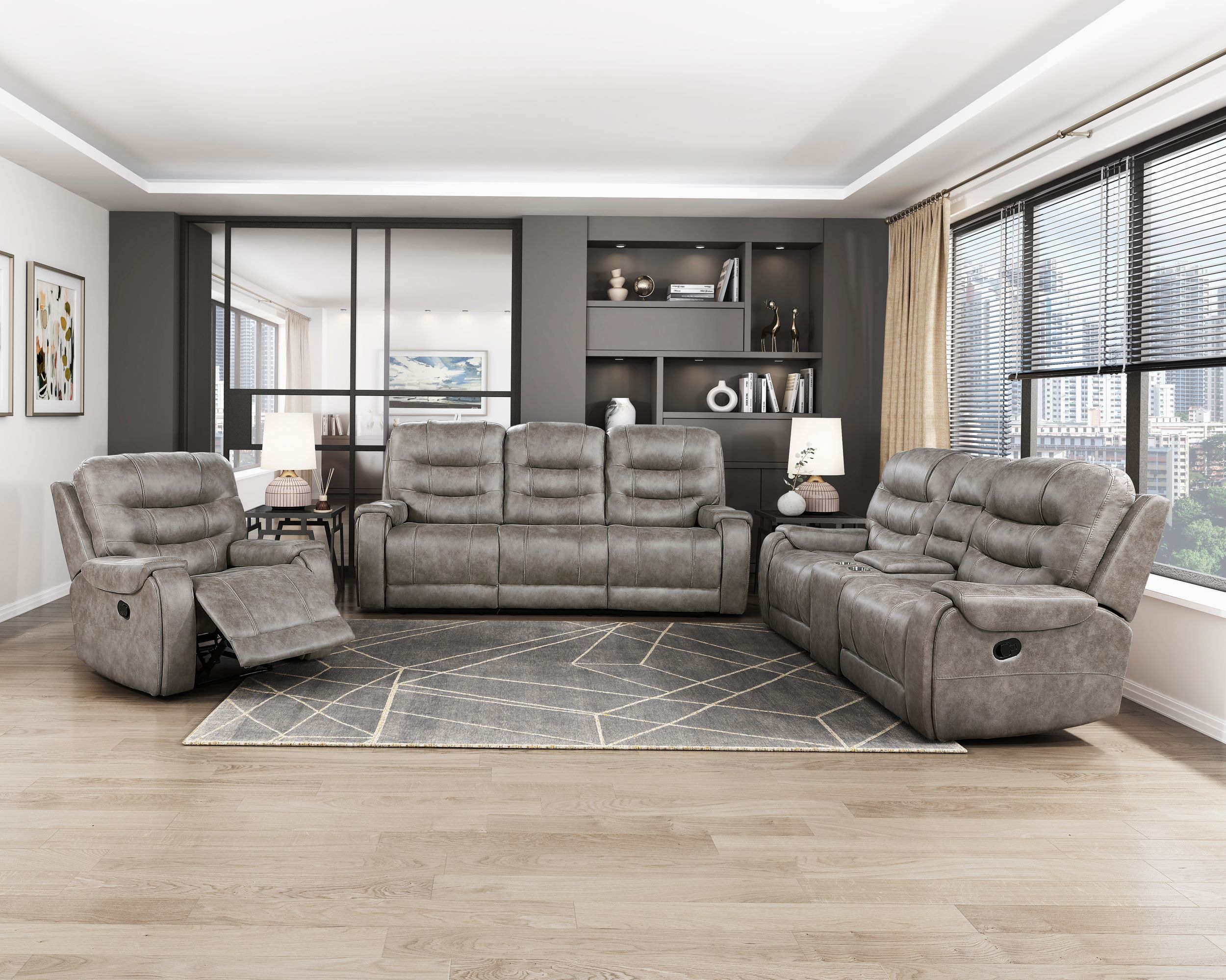 Oberon Microfiber Double Reclining Living Room Set