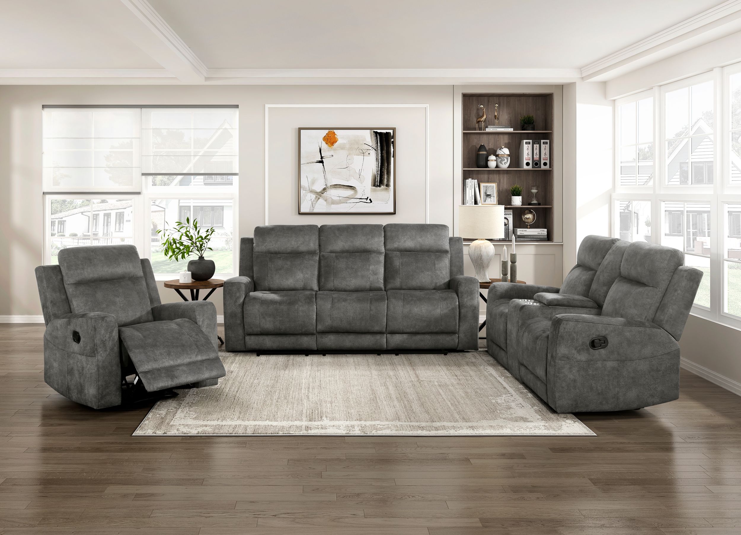 Muncie Microfiber Double Reclining Living Room Set