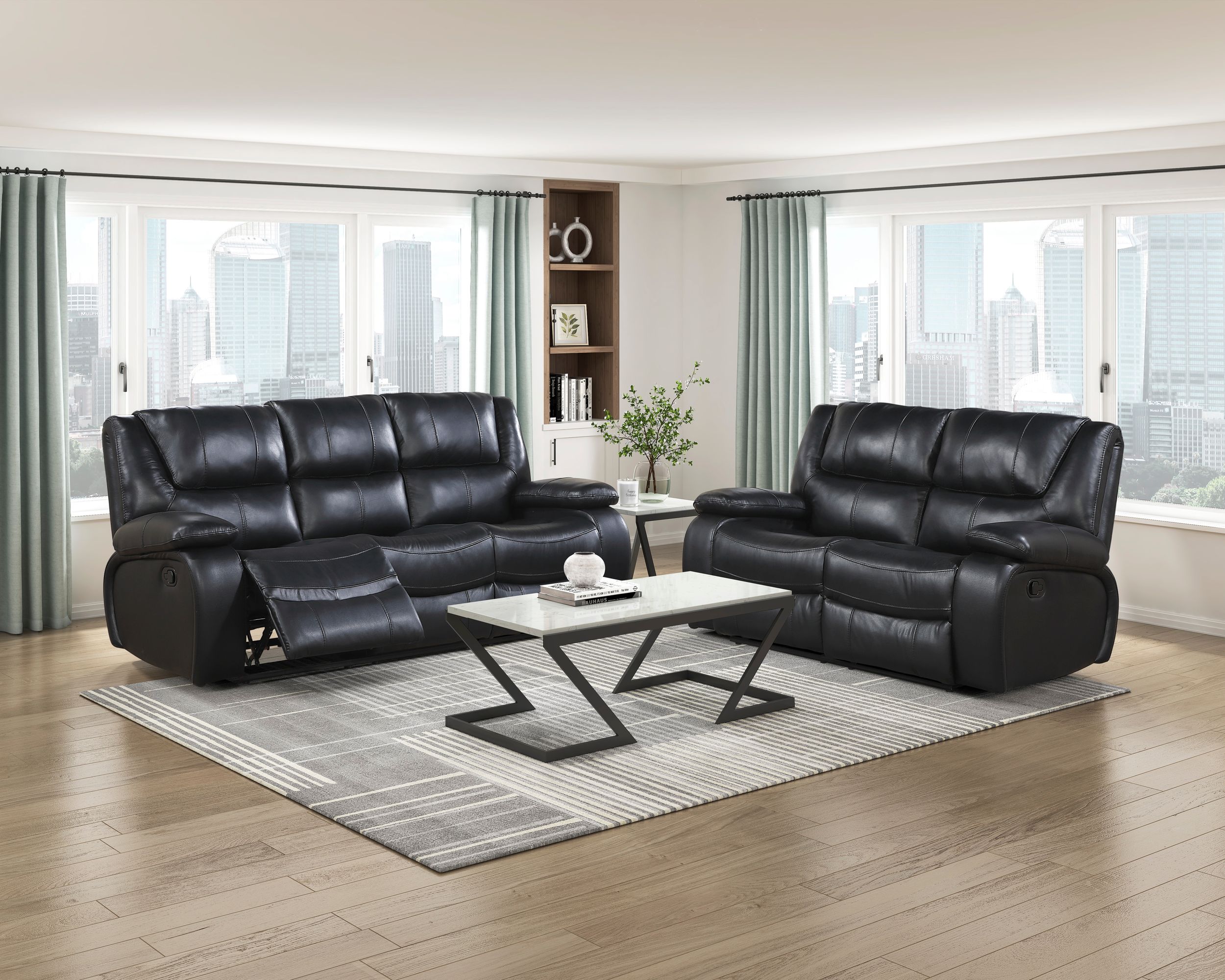 Ellicott Leather Double Reclining Living Room Set