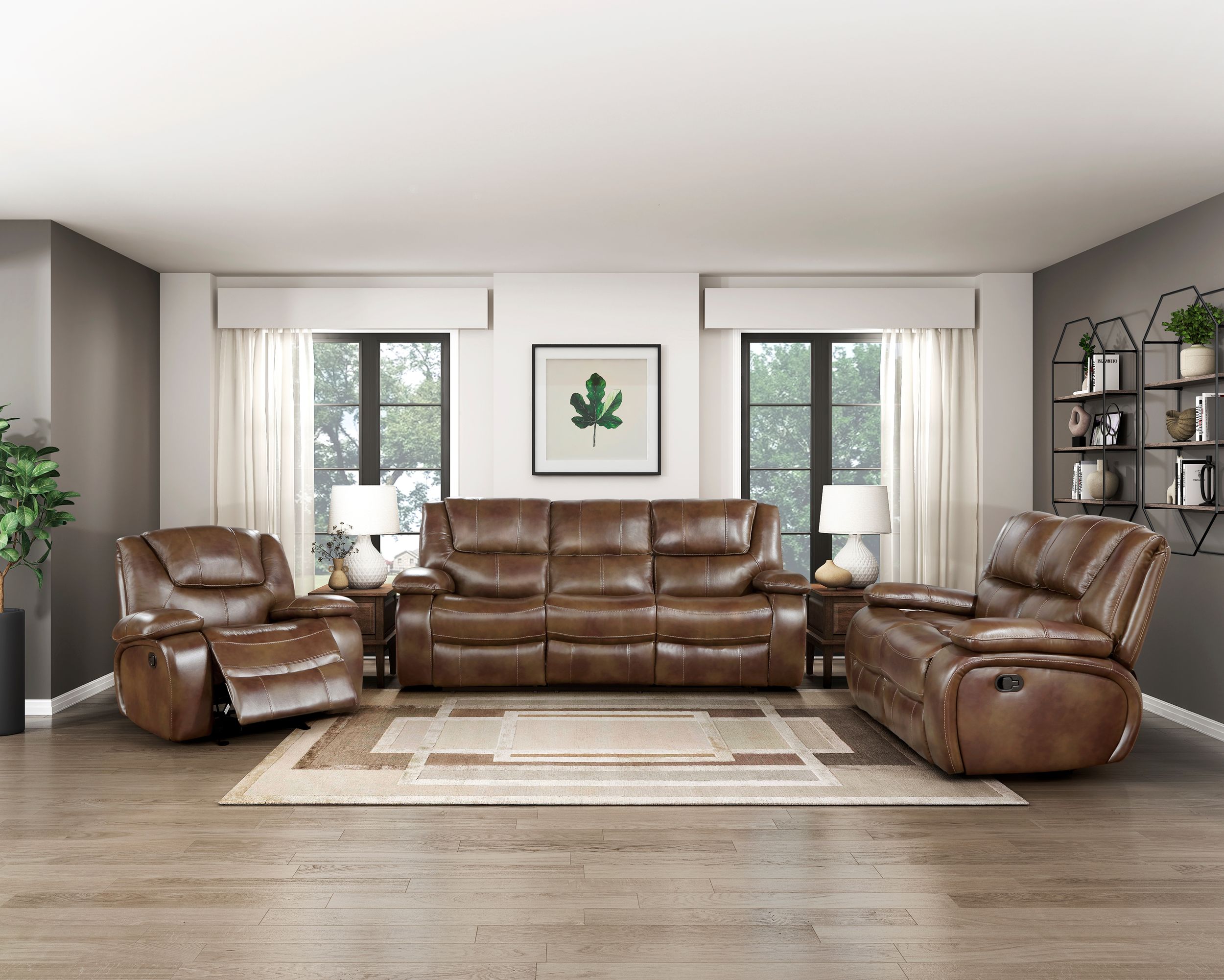 Ellicott Leather Double Reclining Living Room Set
