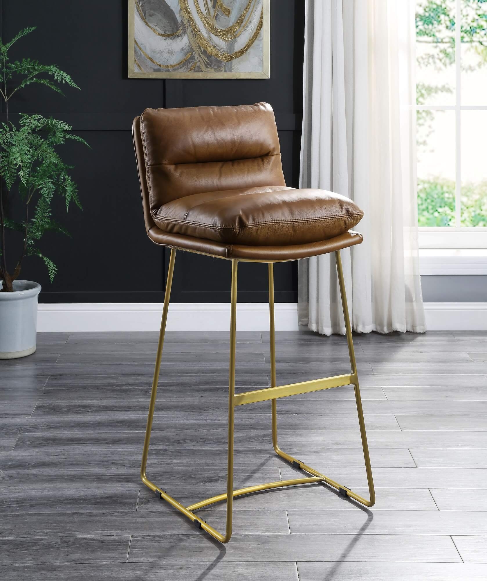 Alsey Top Grain Leather Bar Chair