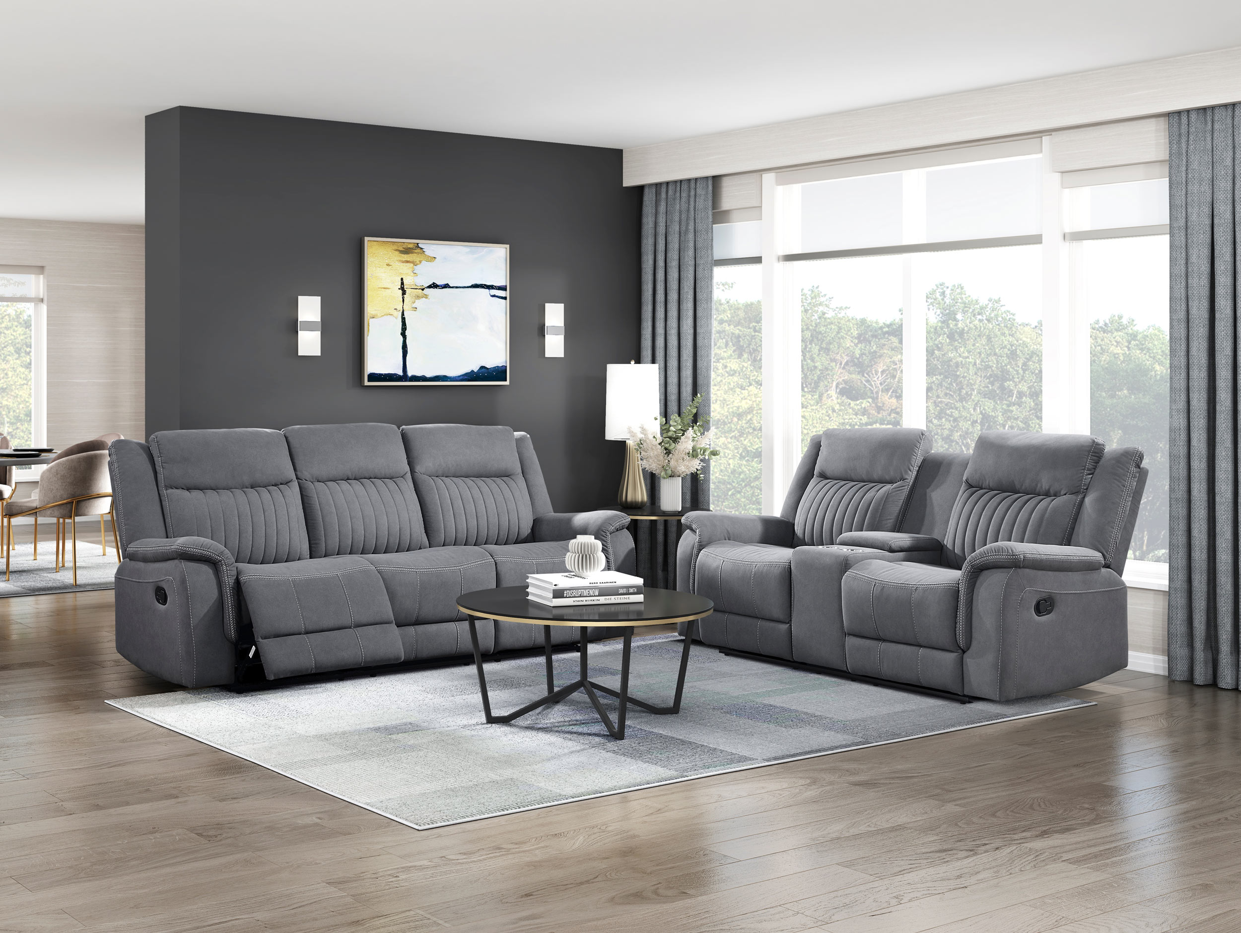 Dean Microfiber Double Reclining Loveseat with Center Console
