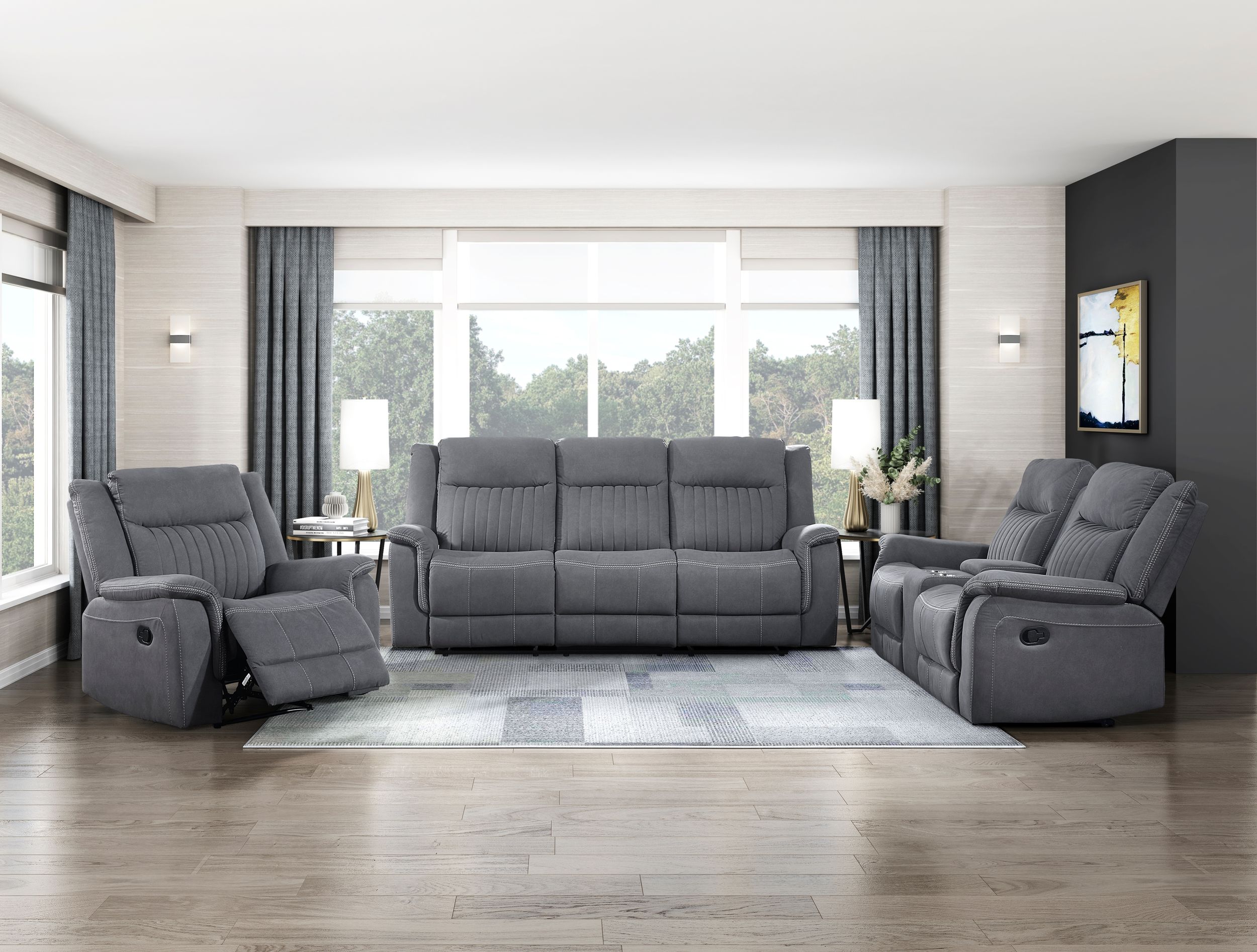 Dean Microfiber Double Reclining Living Room Set