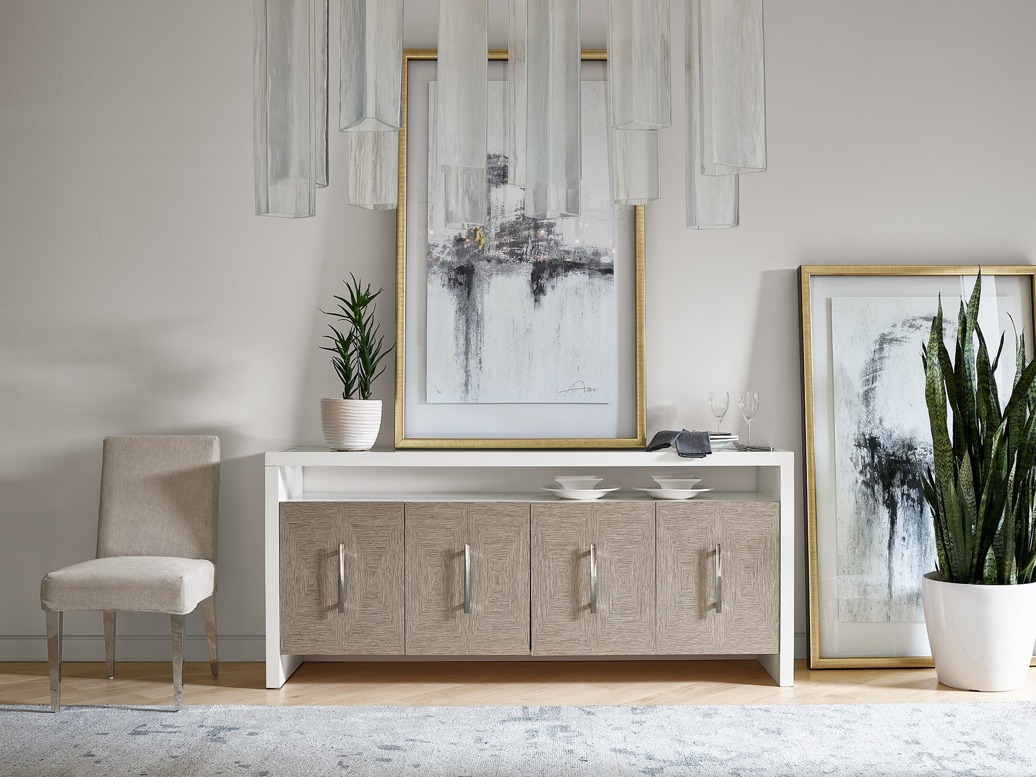 Porter Wood Glass Top Sideboard w/4 Doors