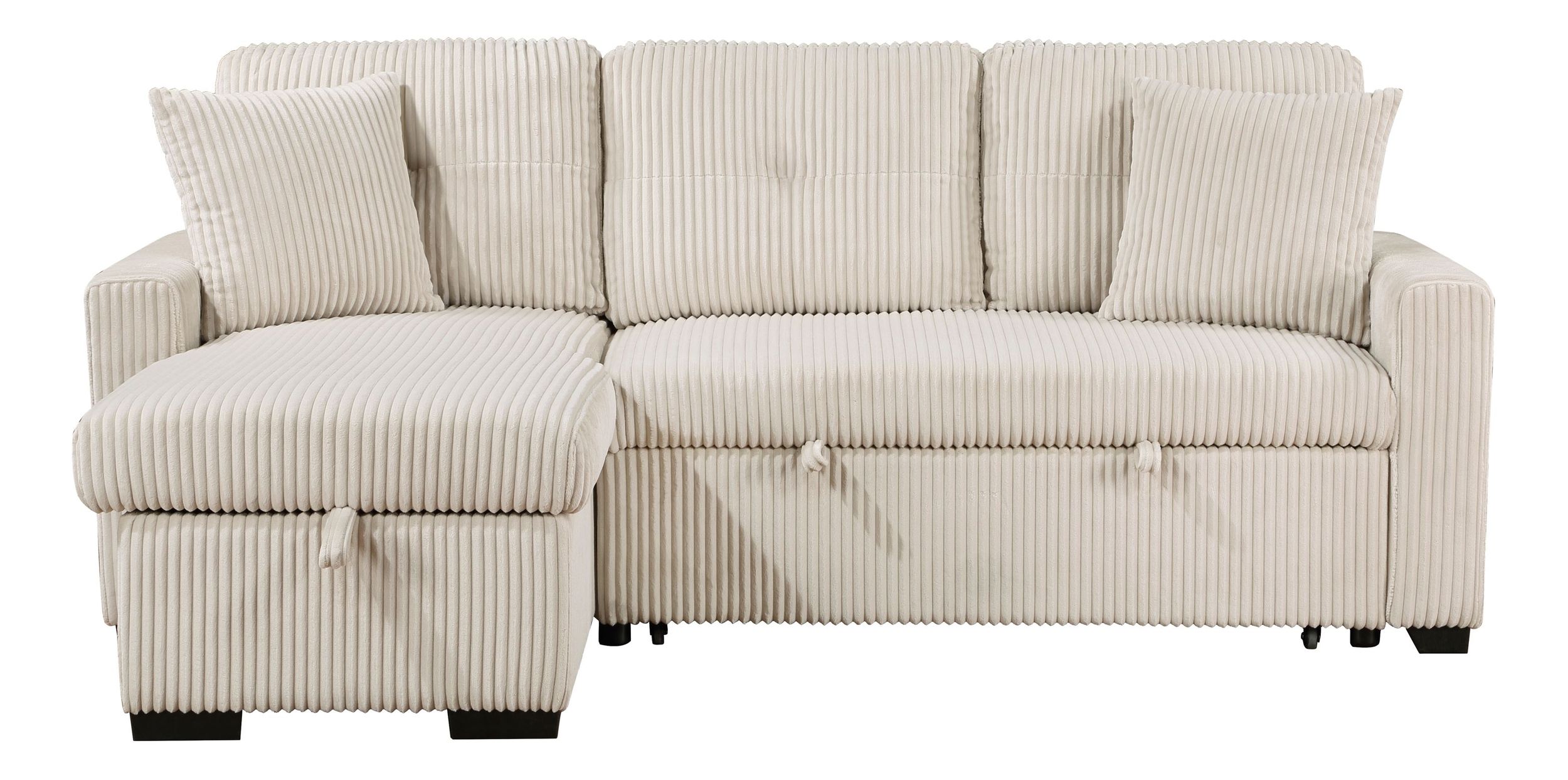 Rhett Corduroy 3‑Piece Reversible Sectional Sofa Chaise with Pull‑Out Bed & Hidden Storage