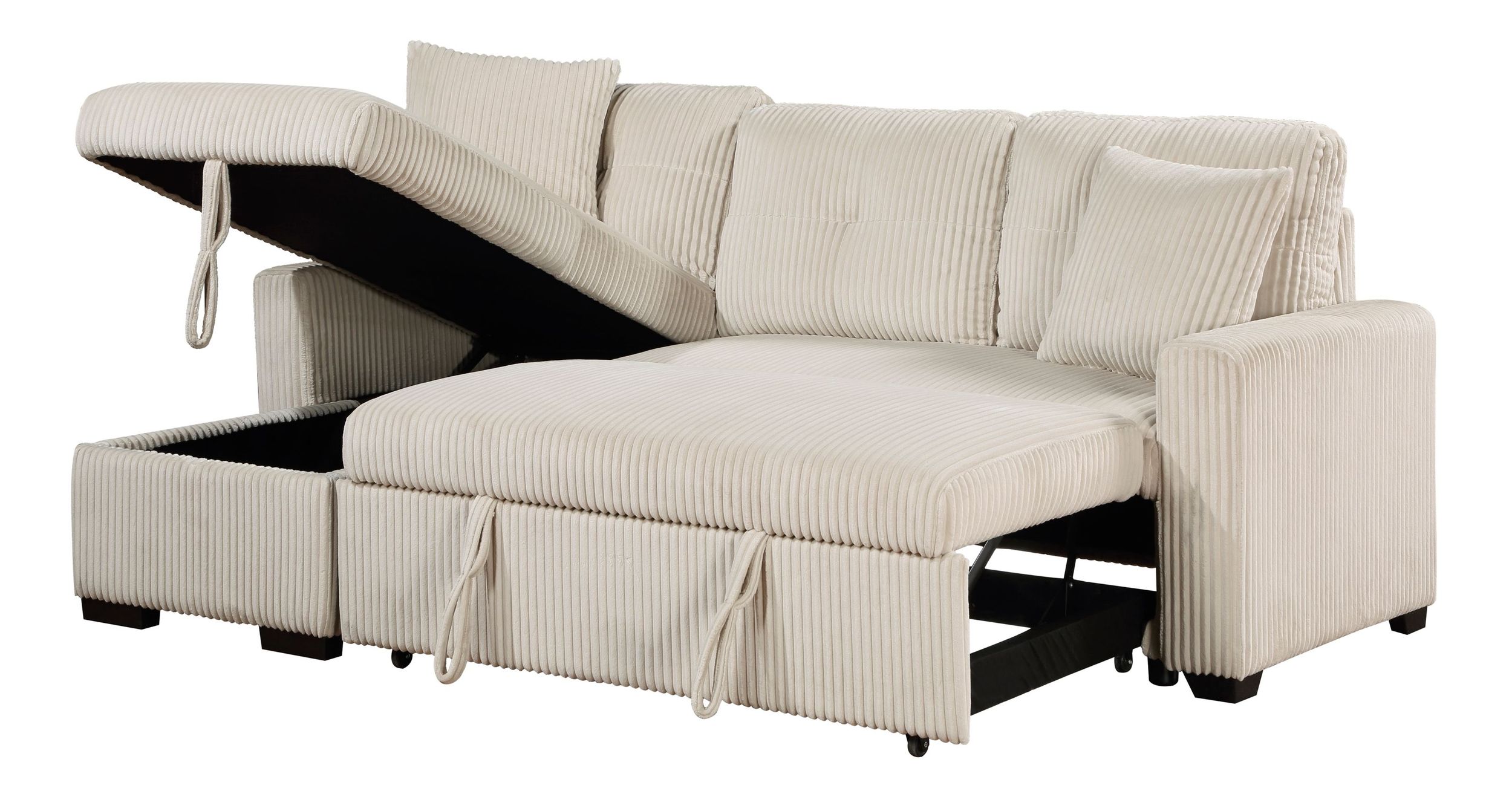 Rhett Corduroy 3‑Piece Reversible Sectional Sofa Chaise with Pull‑Out Bed & Hidden Storage