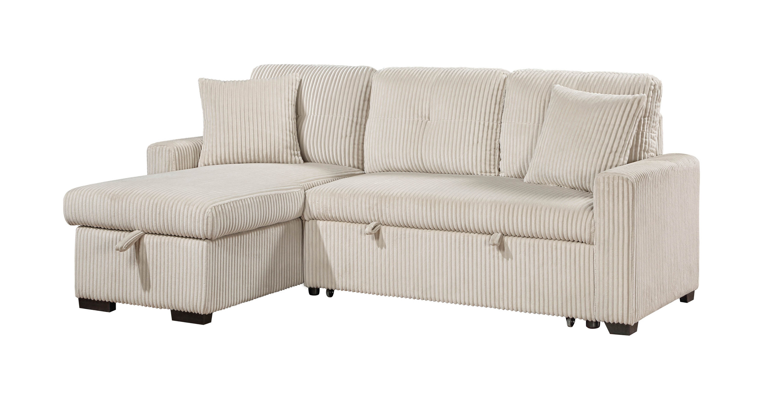 Rhett Corduroy 3‑Piece Reversible Sectional Sofa Chaise with Pull‑Out Bed & Hidden Storage