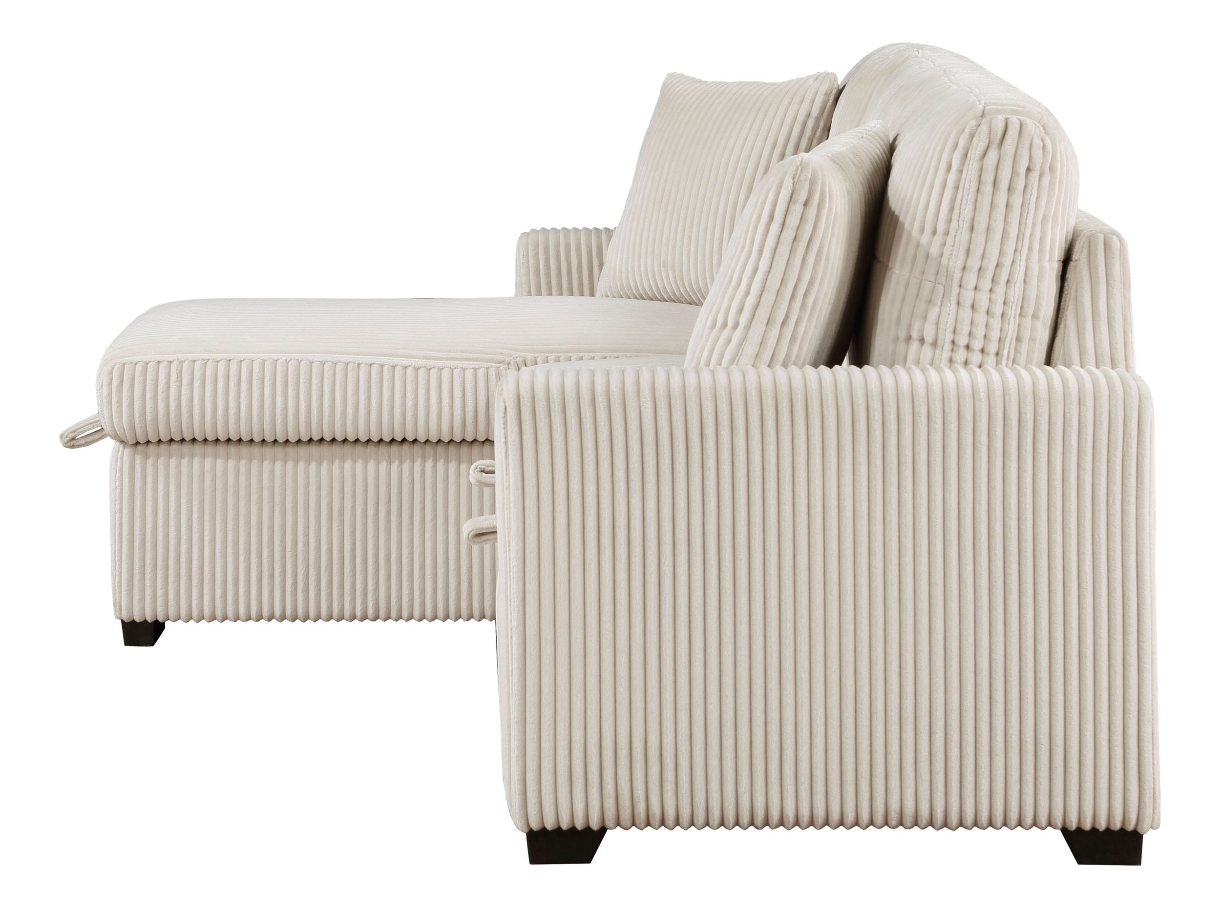Rhett Corduroy 3‑Piece Reversible Sectional Sofa Chaise with Pull‑Out Bed & Hidden Storage