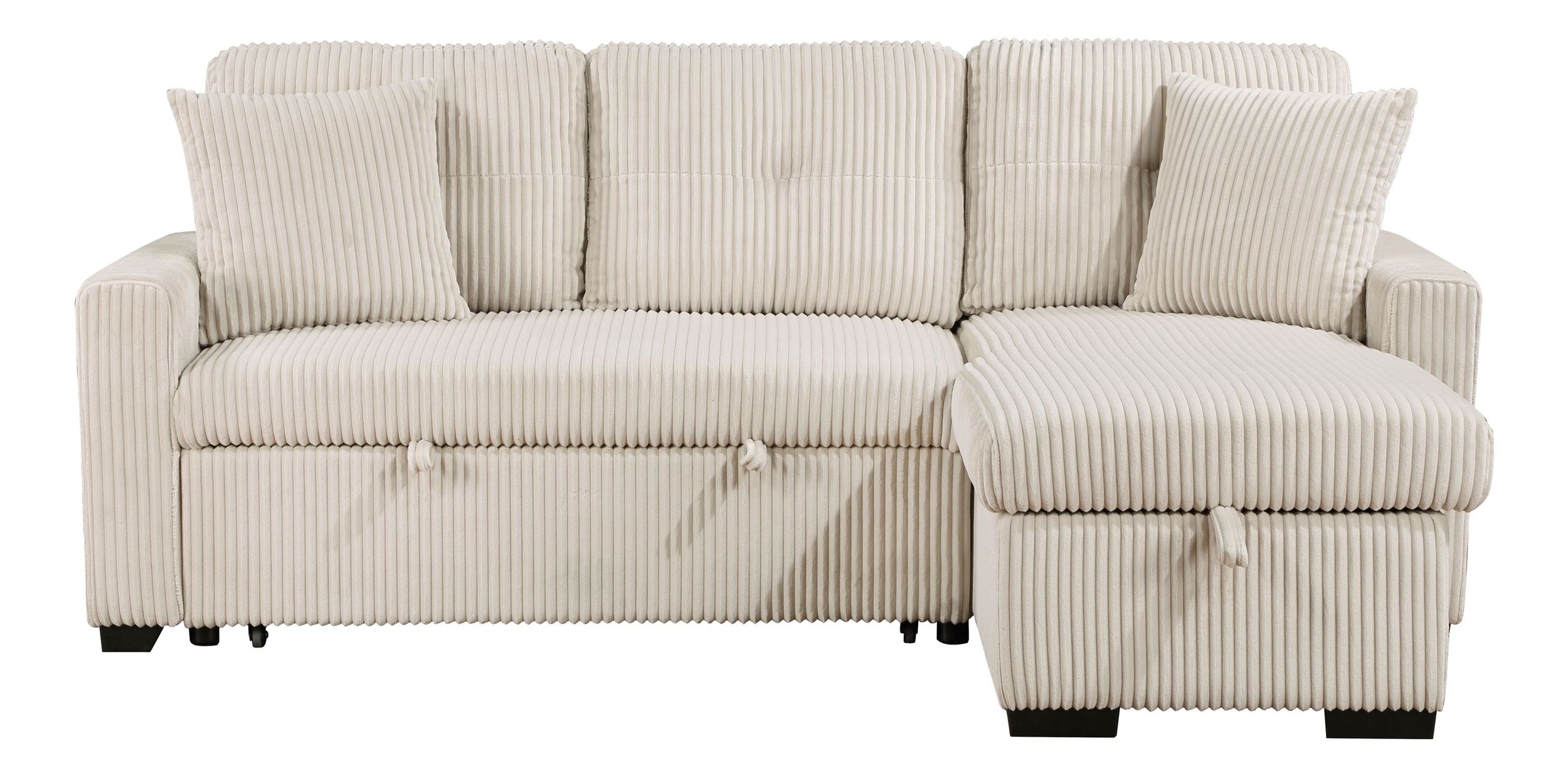 Rhett Corduroy 3‑Piece Reversible Sectional Sofa Chaise with Pull‑Out Bed & Hidden Storage
