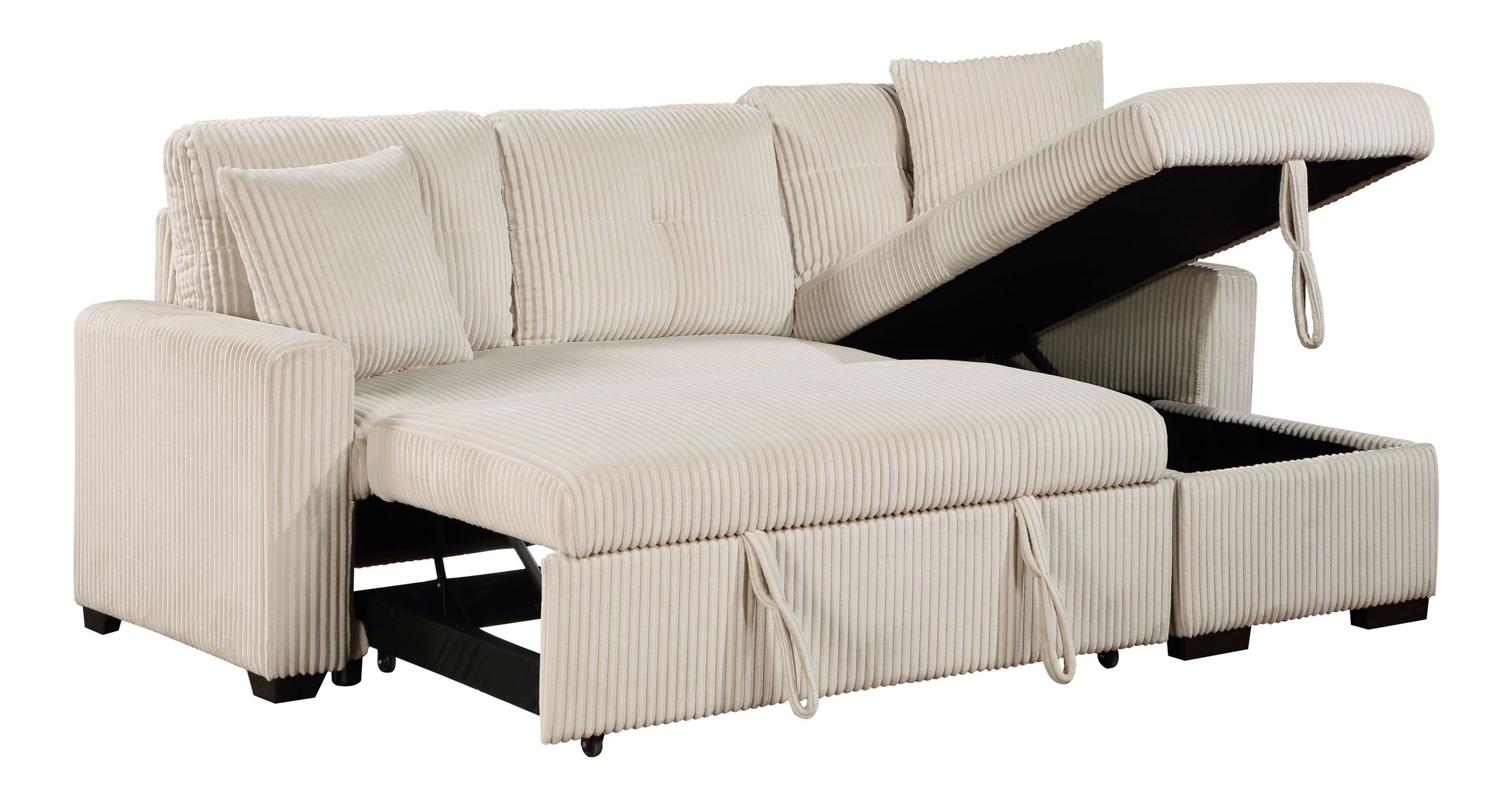 Rhett Corduroy 3‑Piece Reversible Sectional Sofa Chaise with Pull‑Out Bed & Hidden Storage
