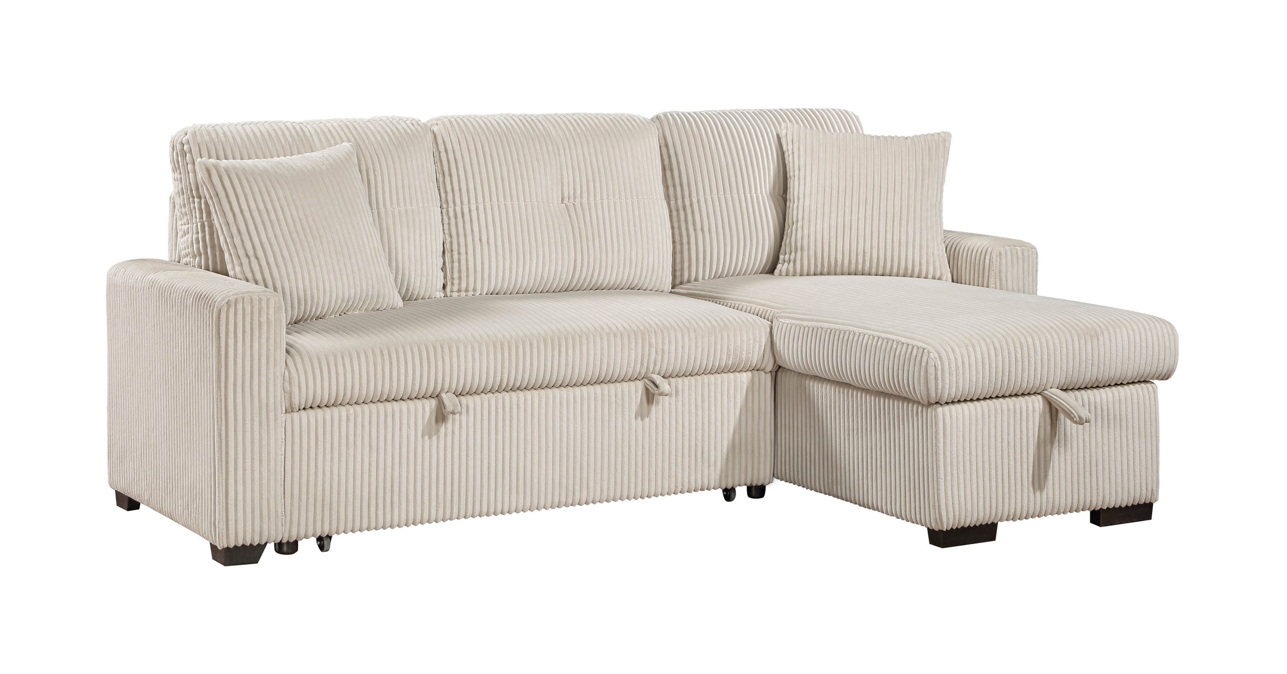 Rhett Corduroy 3‑Piece Reversible Sectional Sofa Chaise with Pull‑Out Bed & Hidden Storage