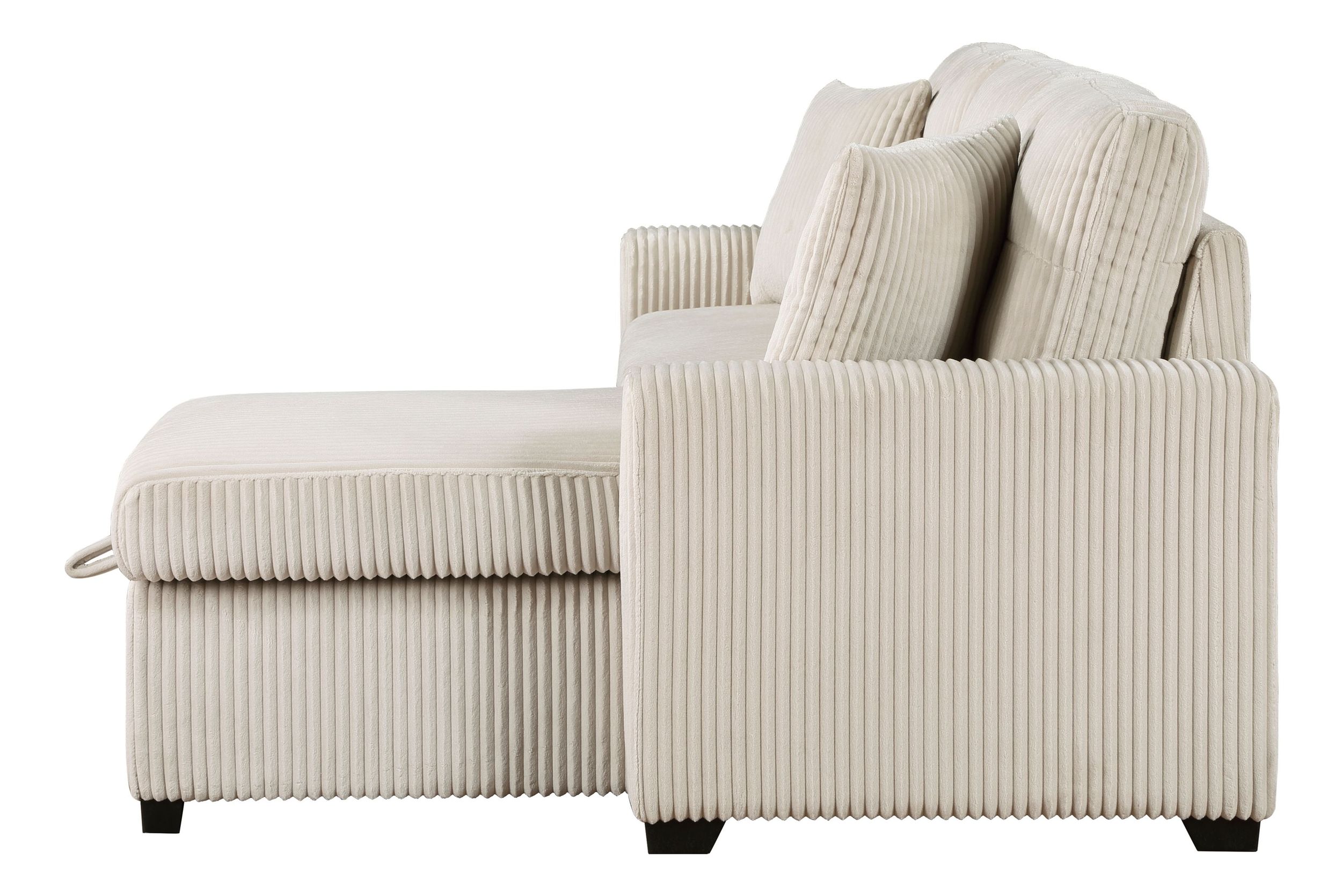 Rhett Corduroy 3‑Piece Reversible Sectional Sofa Chaise with Pull‑Out Bed & Hidden Storage