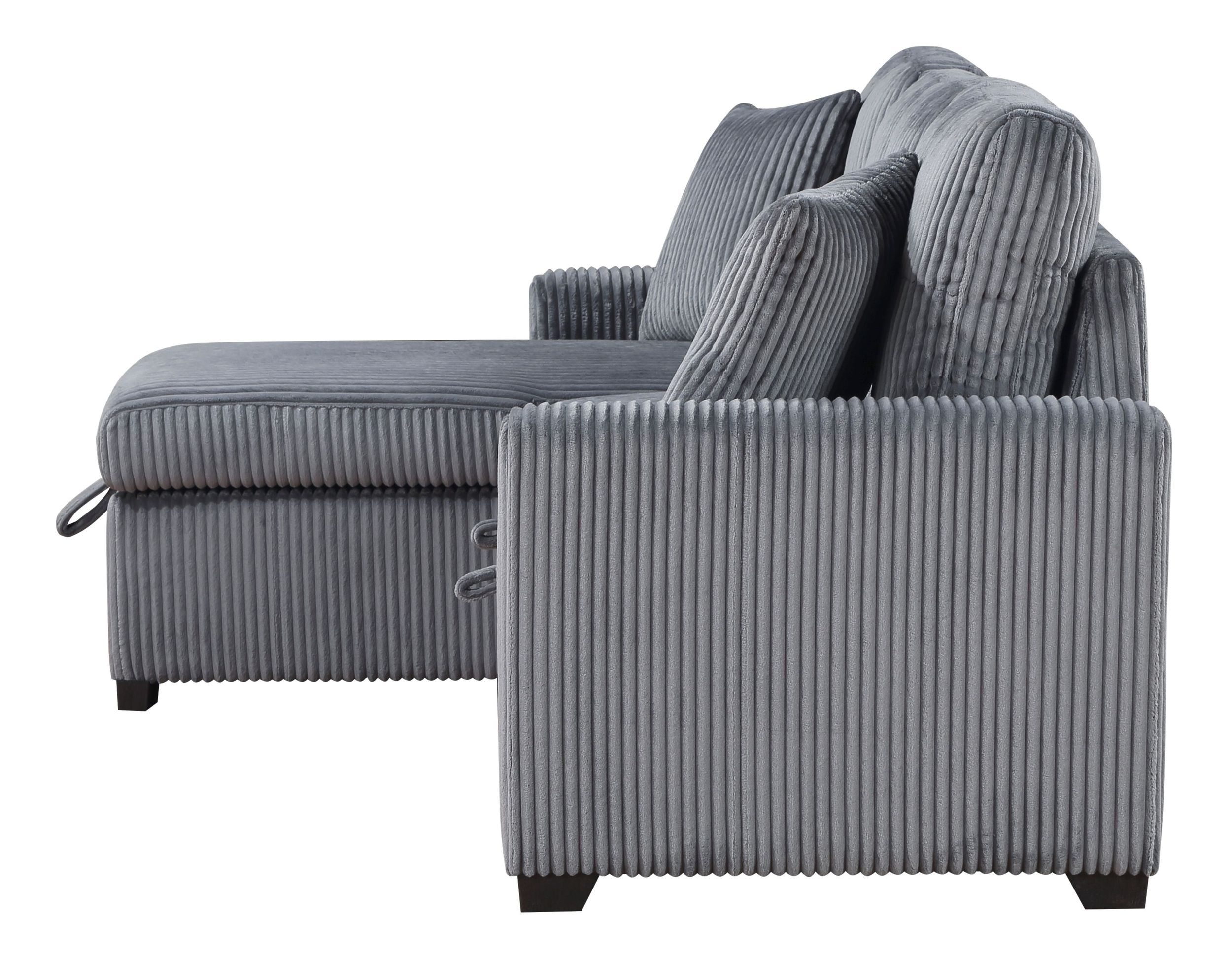 Rhett Corduroy 3‑Piece Reversible Sectional Sofa Chaise with Pull‑Out Bed & Hidden Storage