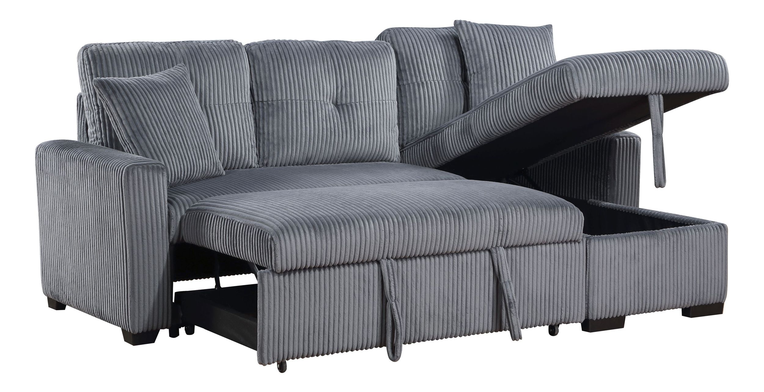 Rhett Corduroy 3‑Piece Reversible Sectional Sofa Chaise with Pull‑Out Bed & Hidden Storage