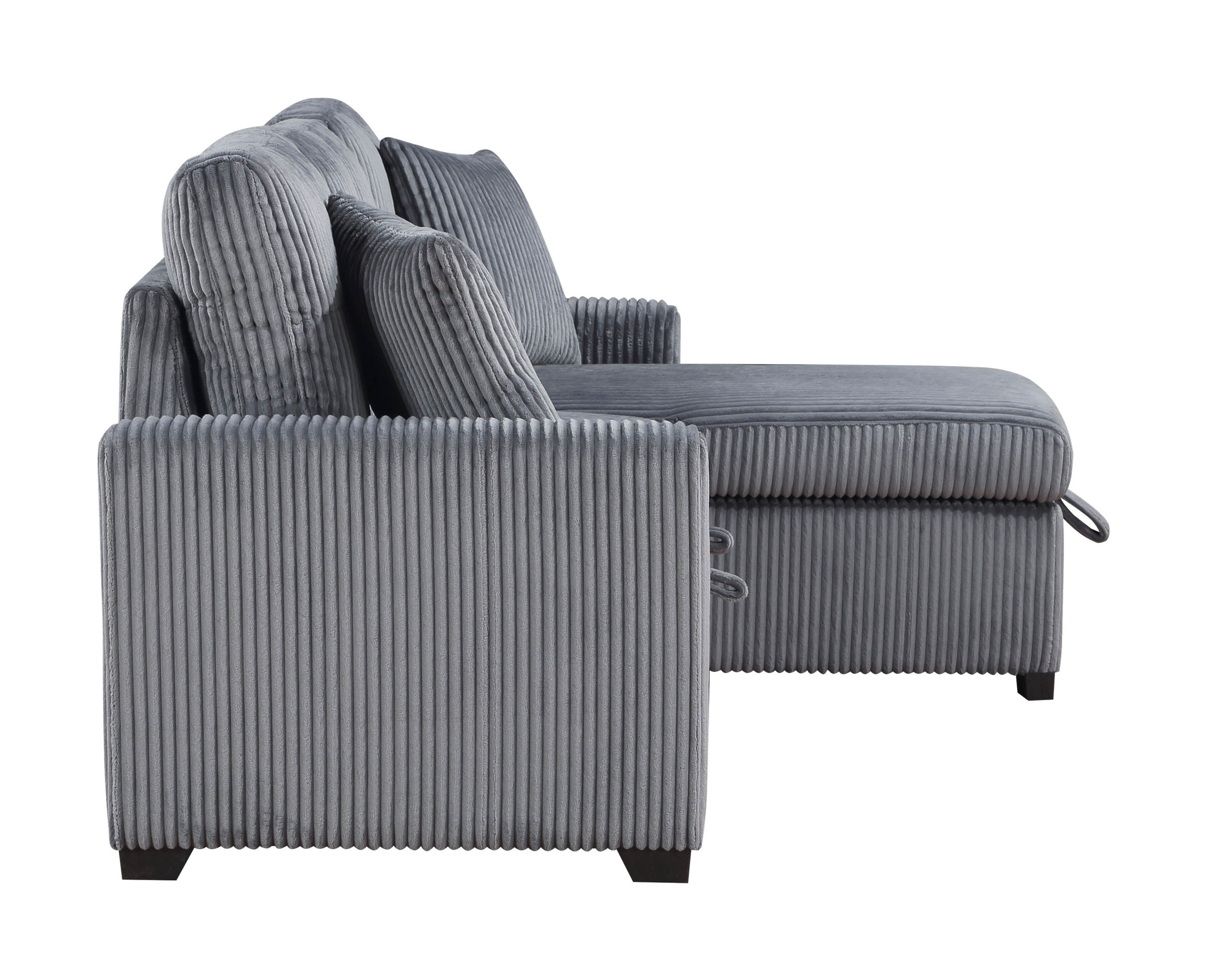 Rhett Corduroy 3‑Piece Reversible Sectional Sofa Chaise with Pull‑Out Bed & Hidden Storage