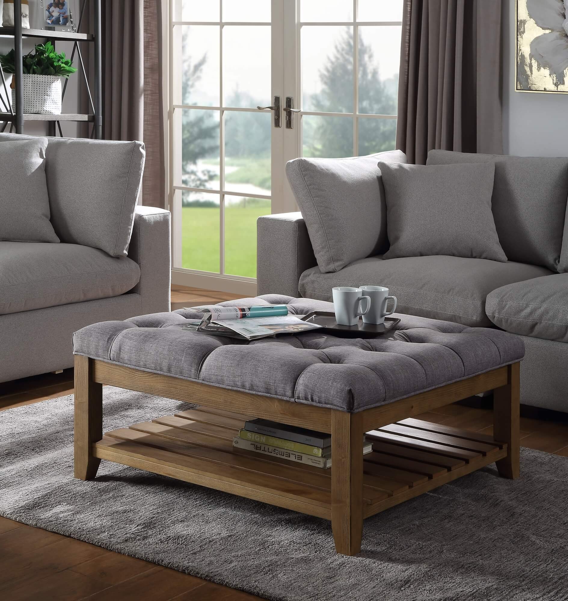 Aizen Fabric/Wood Ottoman