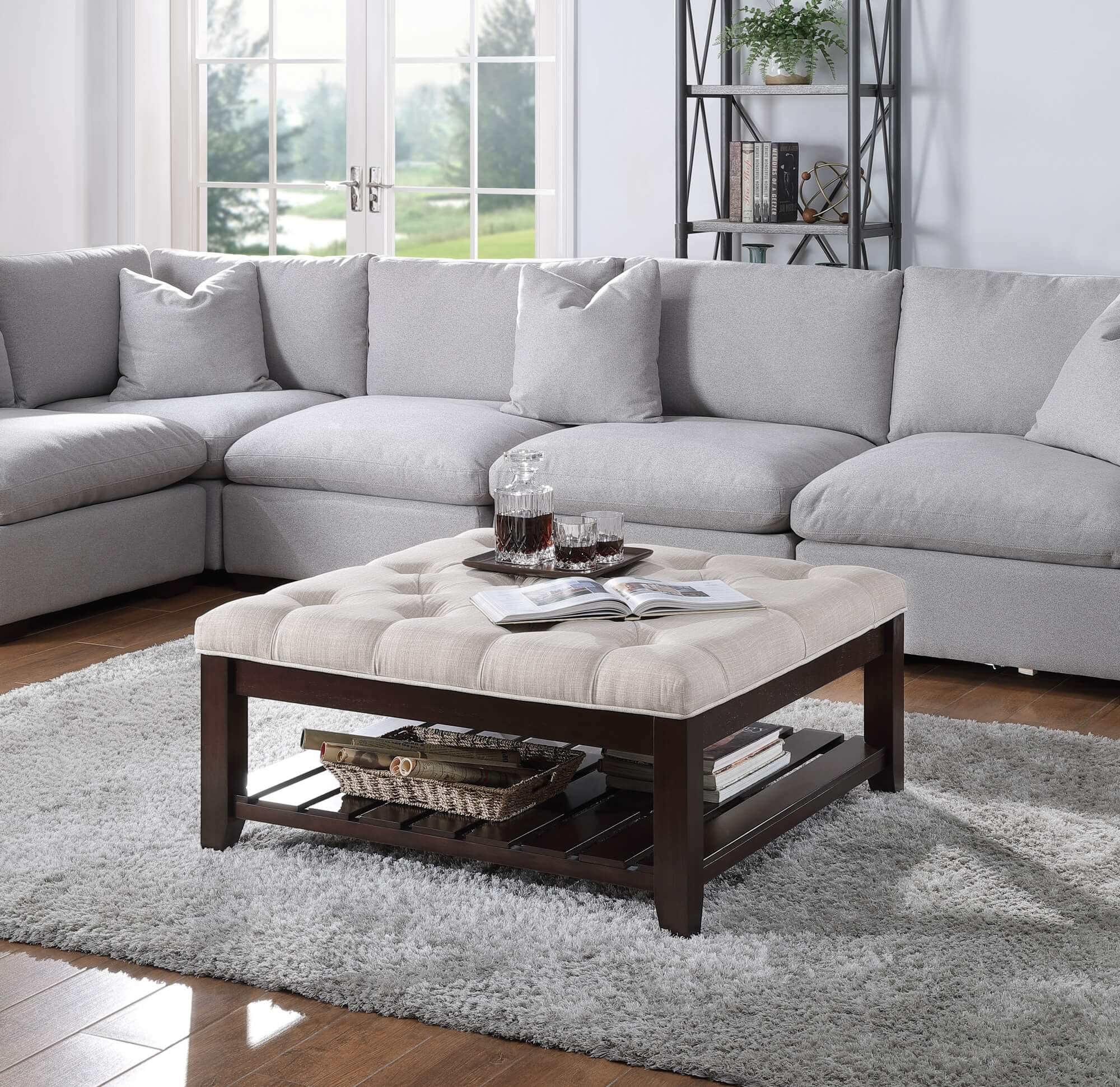 Aizen Fabric/Wood Ottoman