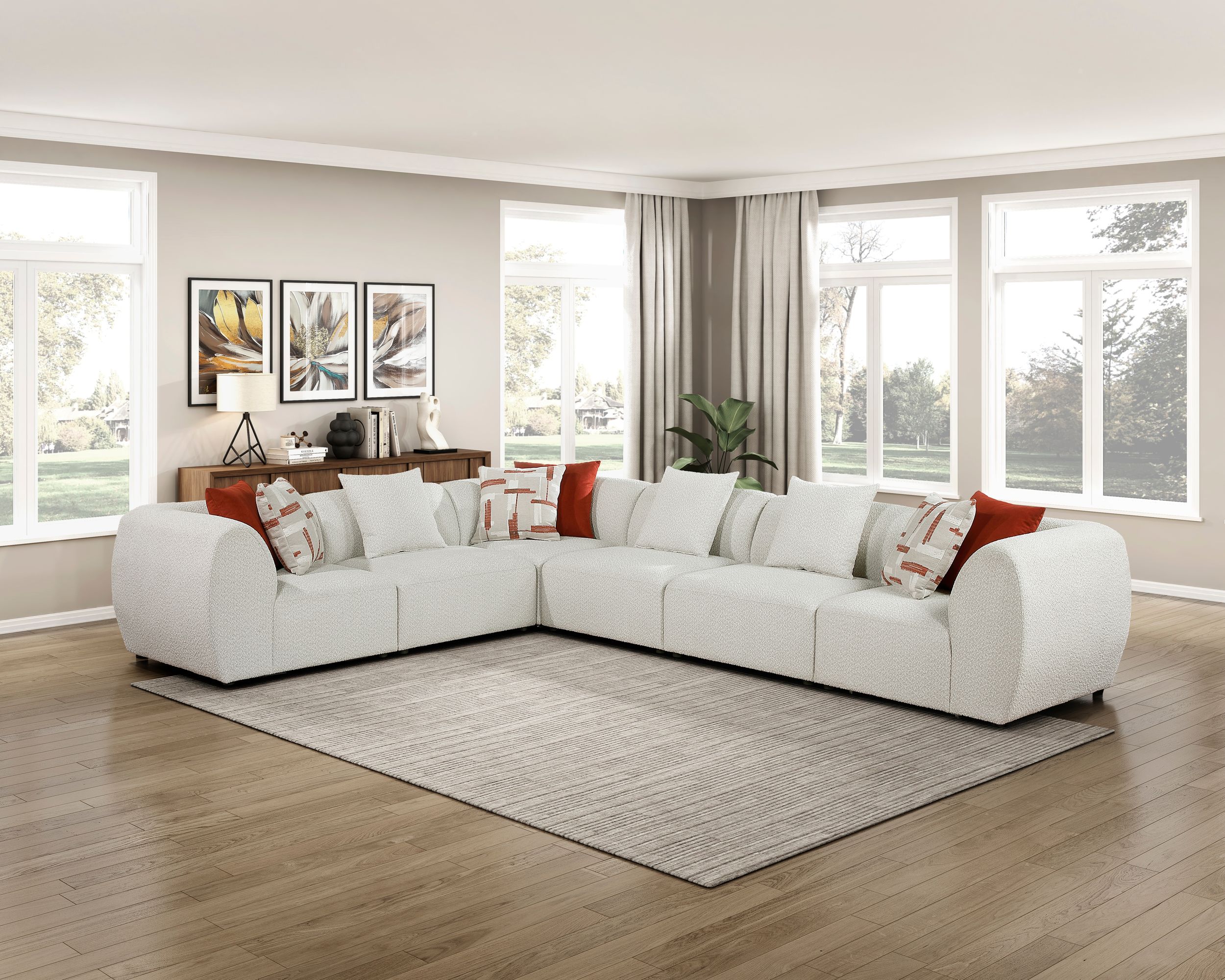 Franz L-Shaped Chenille 5‑Piece Modular Sectional