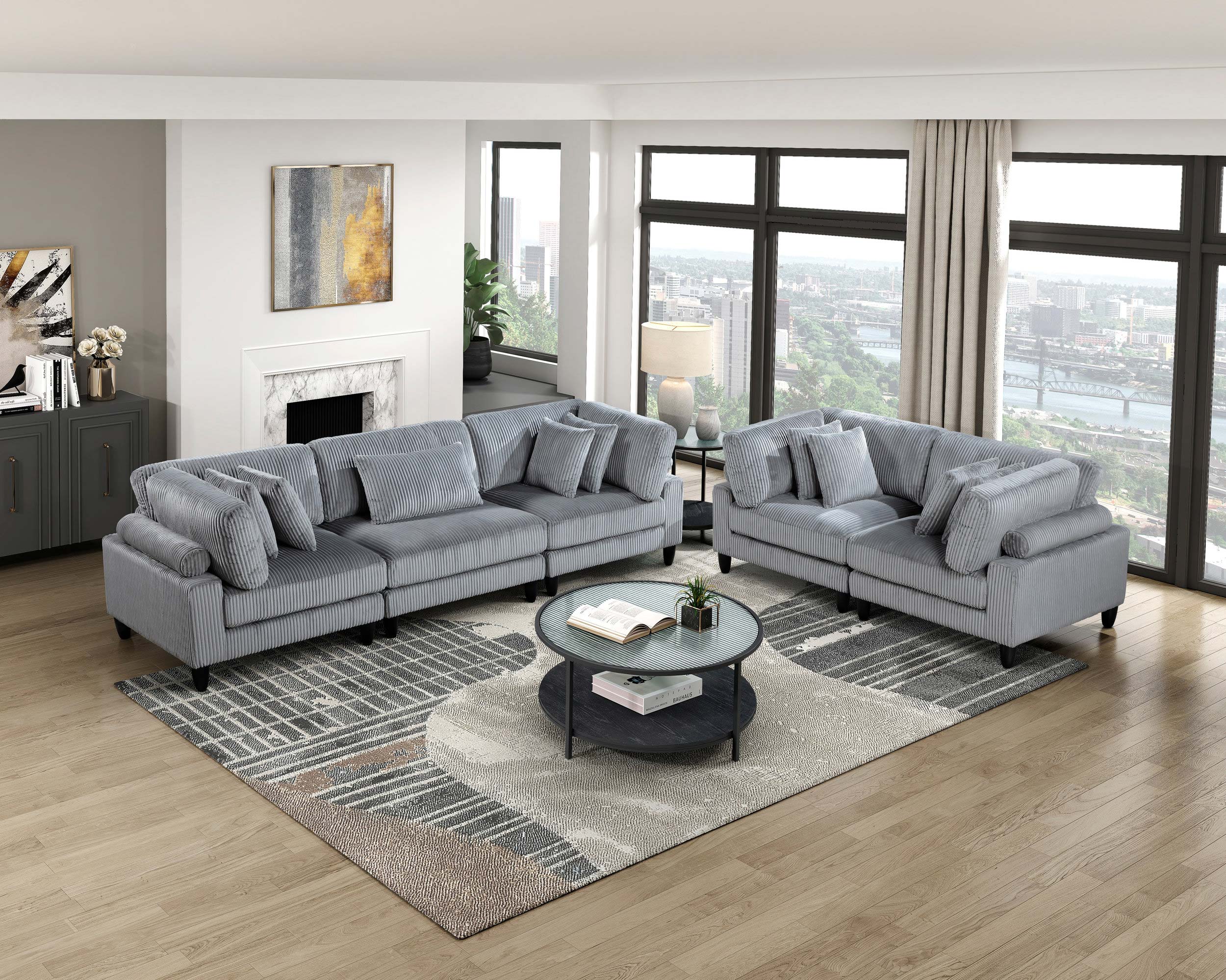 Robstown L-Shaped Corduroy 4‑Piece Modular Sectional