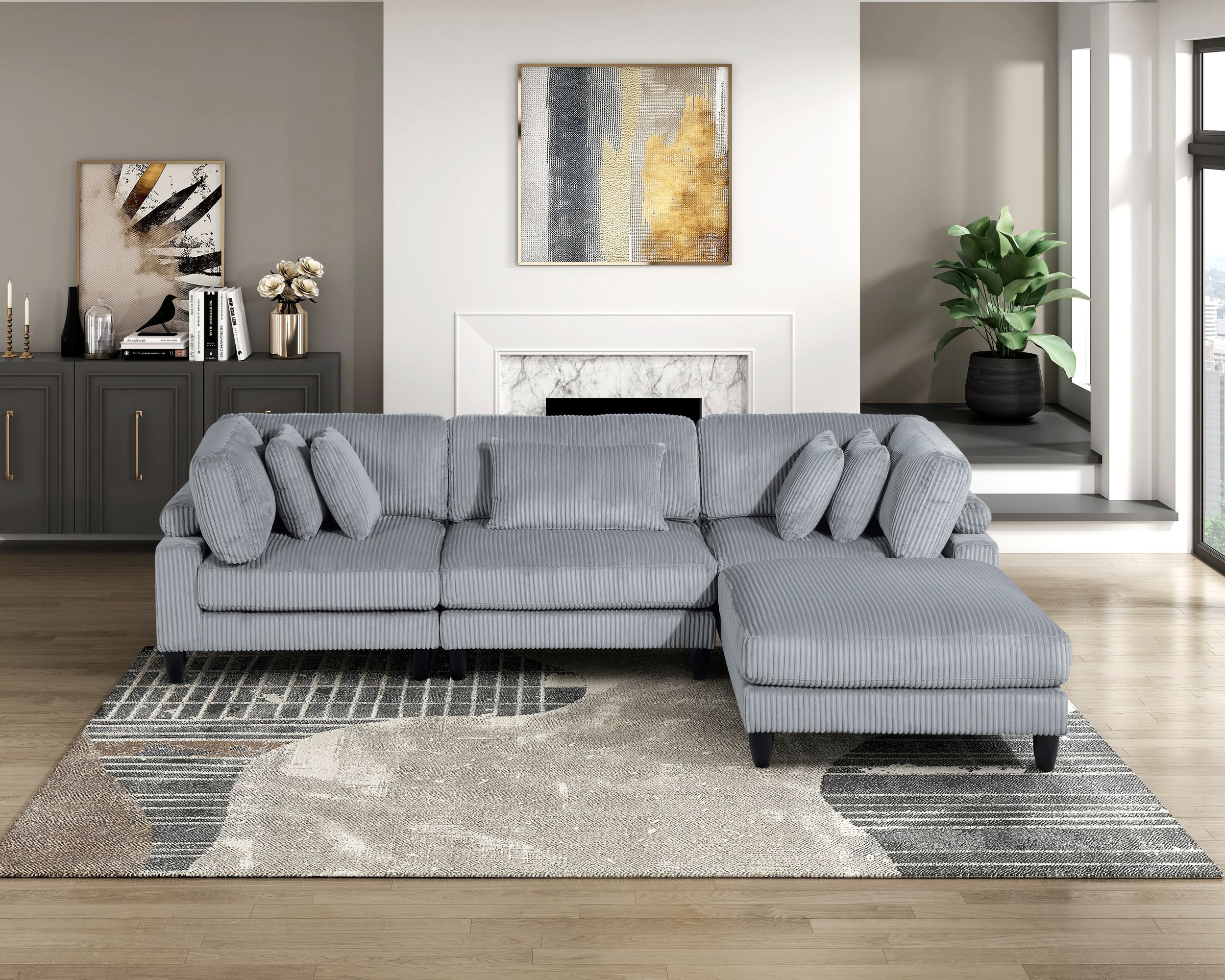 Robstown L-Shaped Corduroy 4‑Piece Modular Sectional