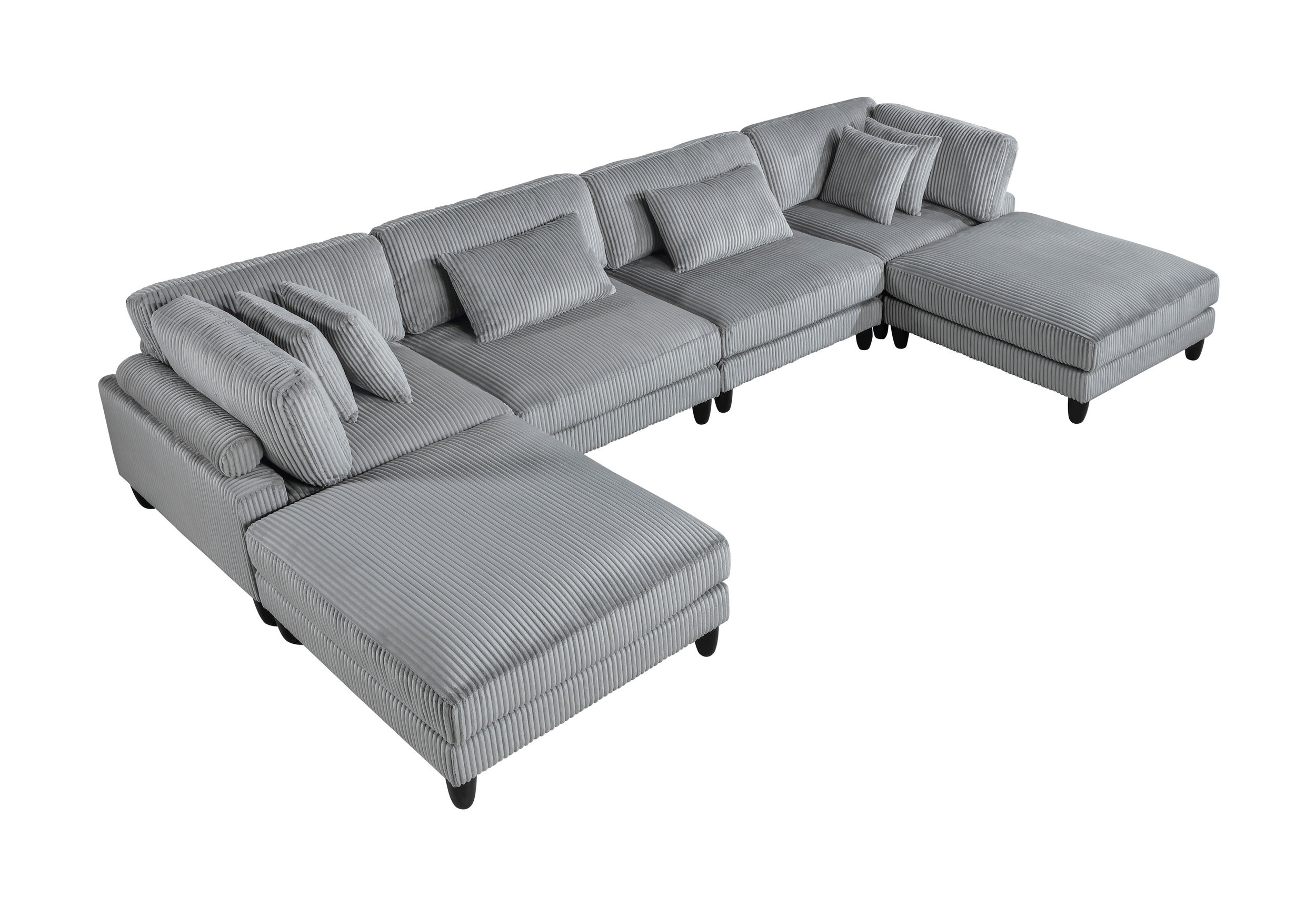 Robstown U-Shaped Corduroy 6‑Piece Modular Sectional with Ottomans