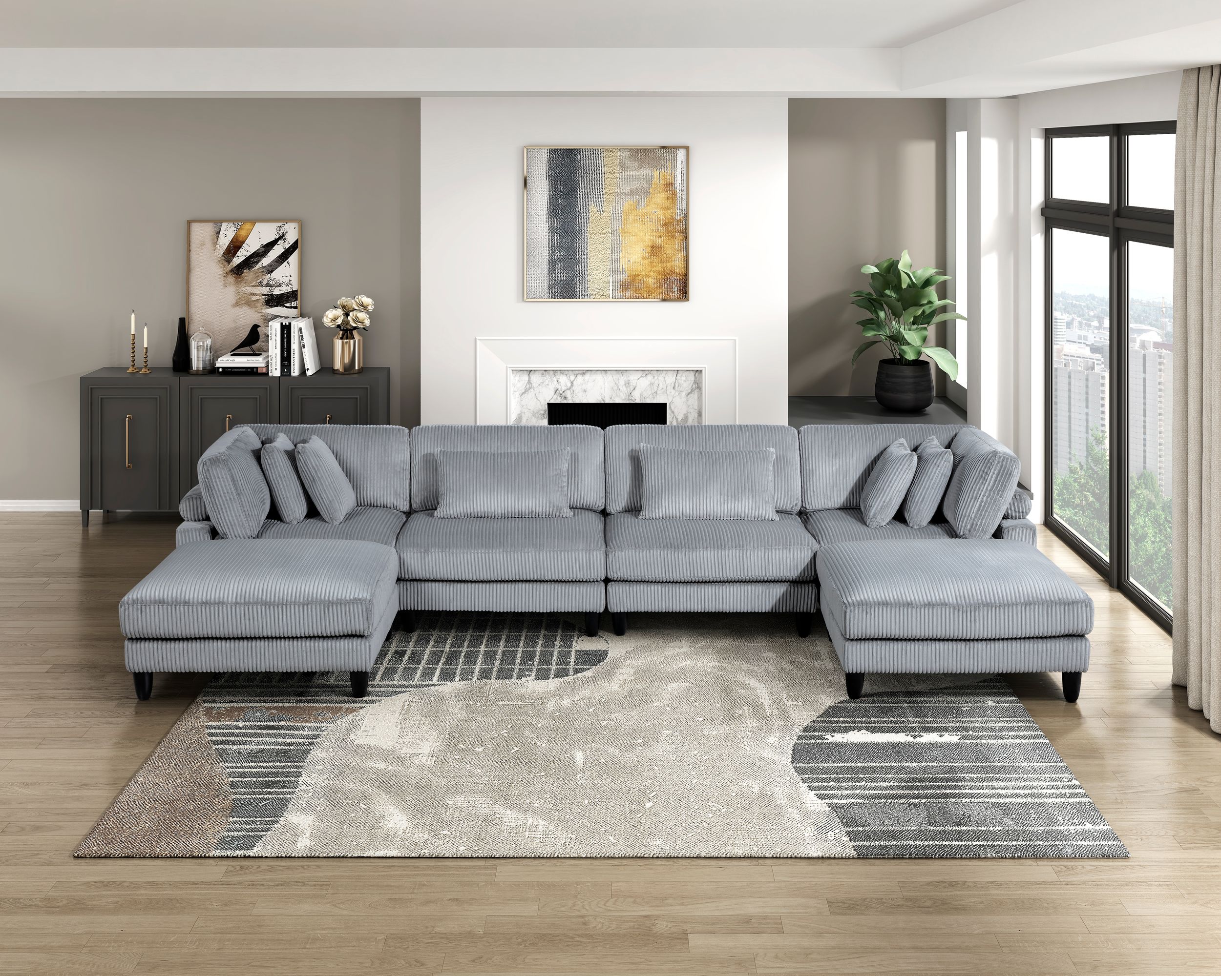 Robstown L-Shaped Corduroy 4‑Piece Modular Sectional
