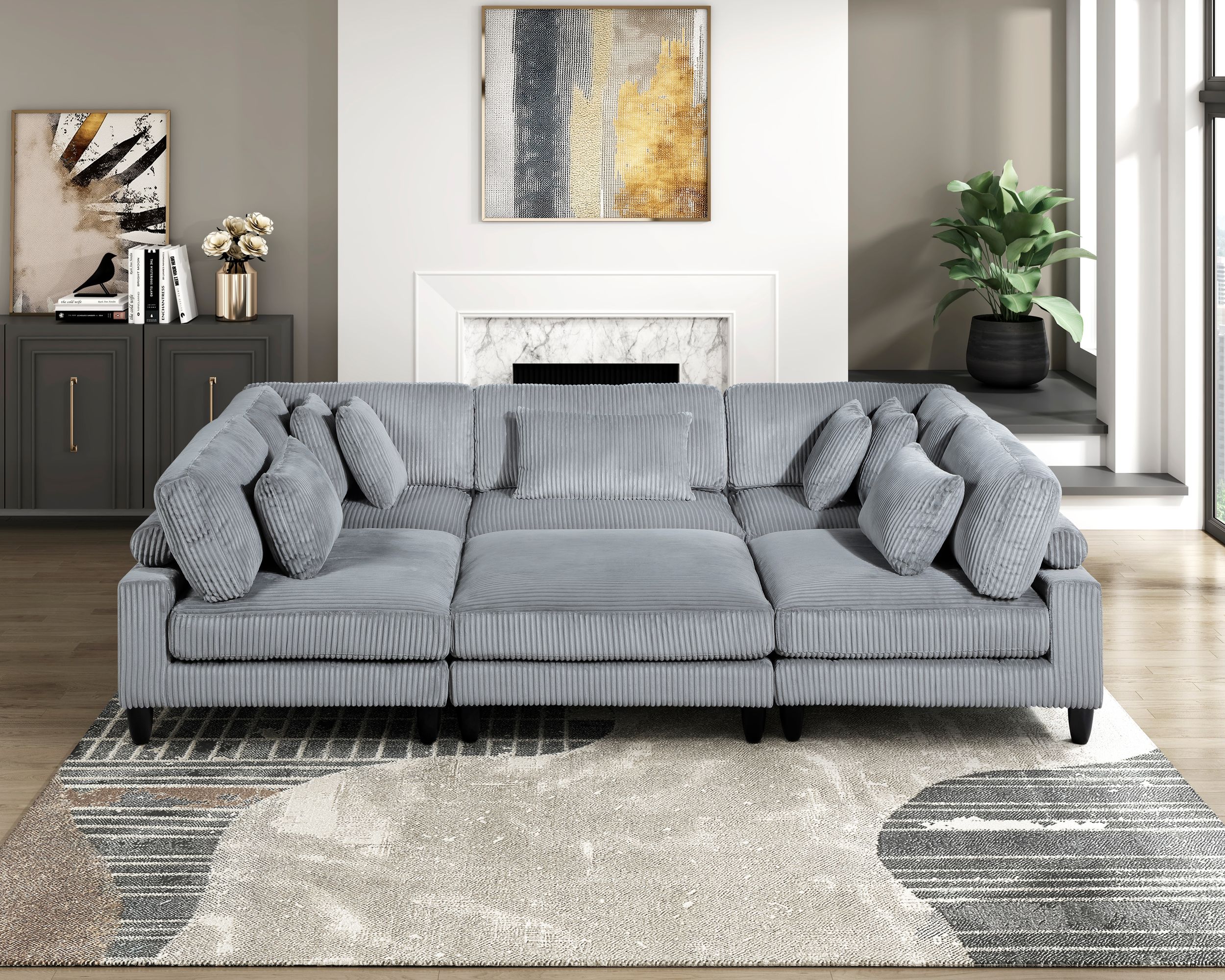 Robstown L-Shaped Corduroy 4‑Piece Modular Sectional