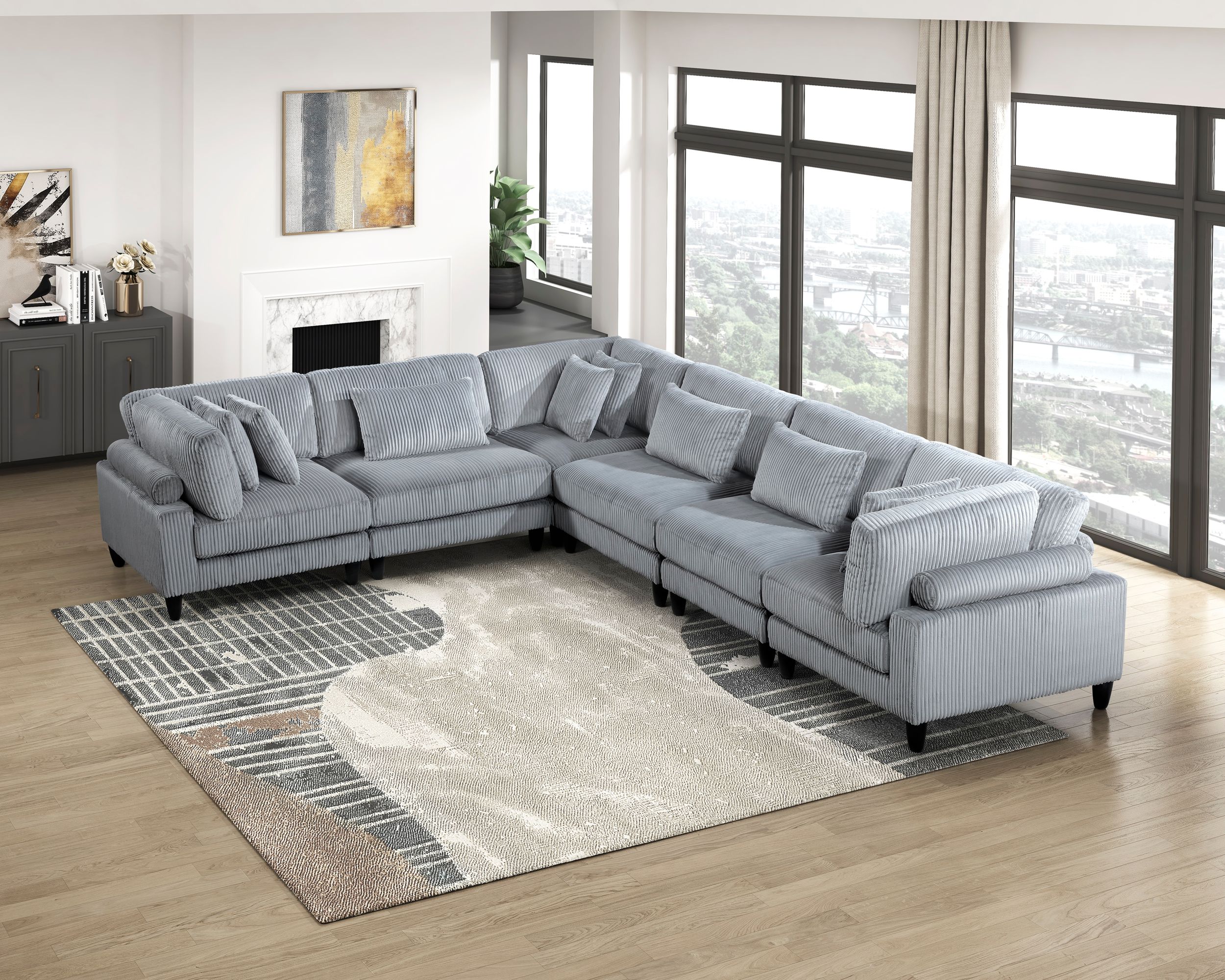 Robstown L-Shaped Corduroy 4‑Piece Modular Sectional