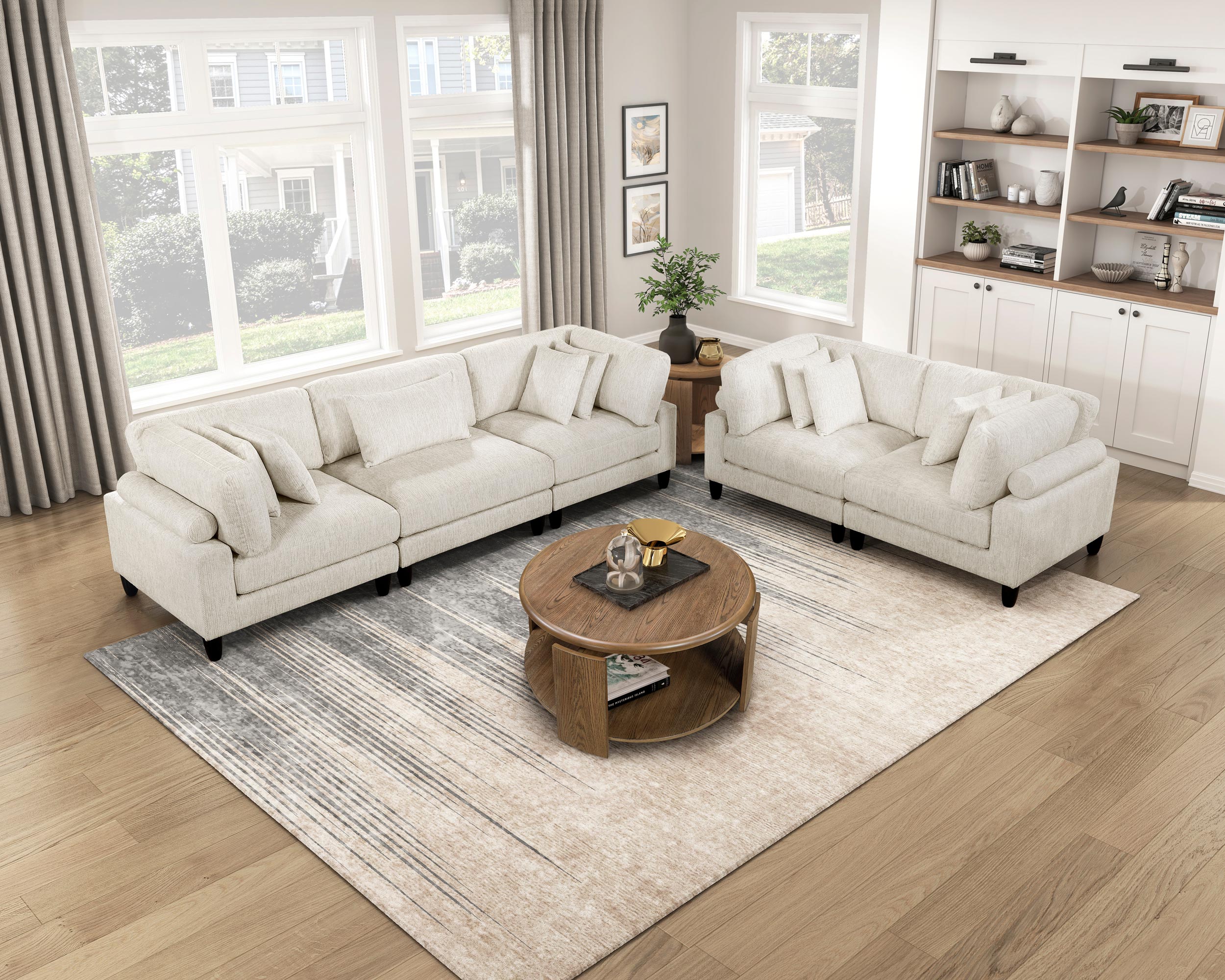 Robstown U-Shaped Microfiber 6‑Piece Modular Sectional with Ottomans