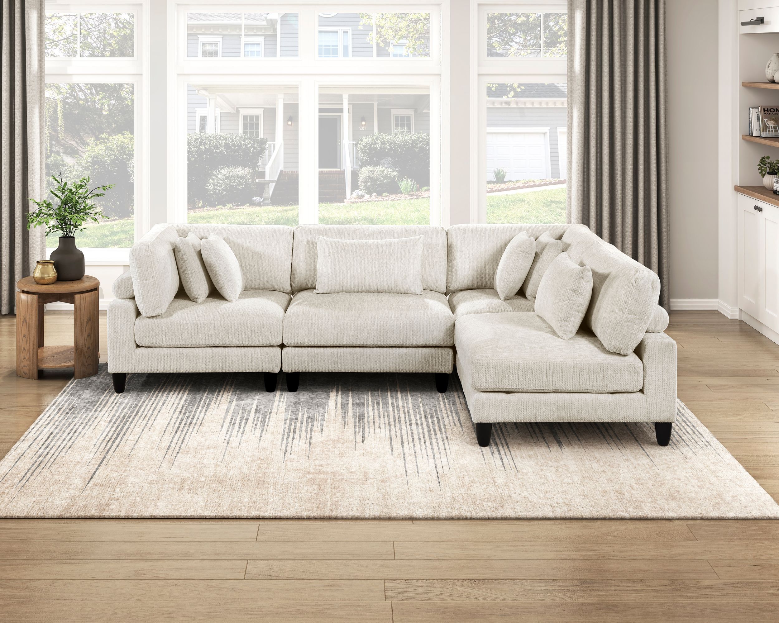 Robstown U-Shaped Microfiber 6‑Piece Modular Sectional with Ottomans
