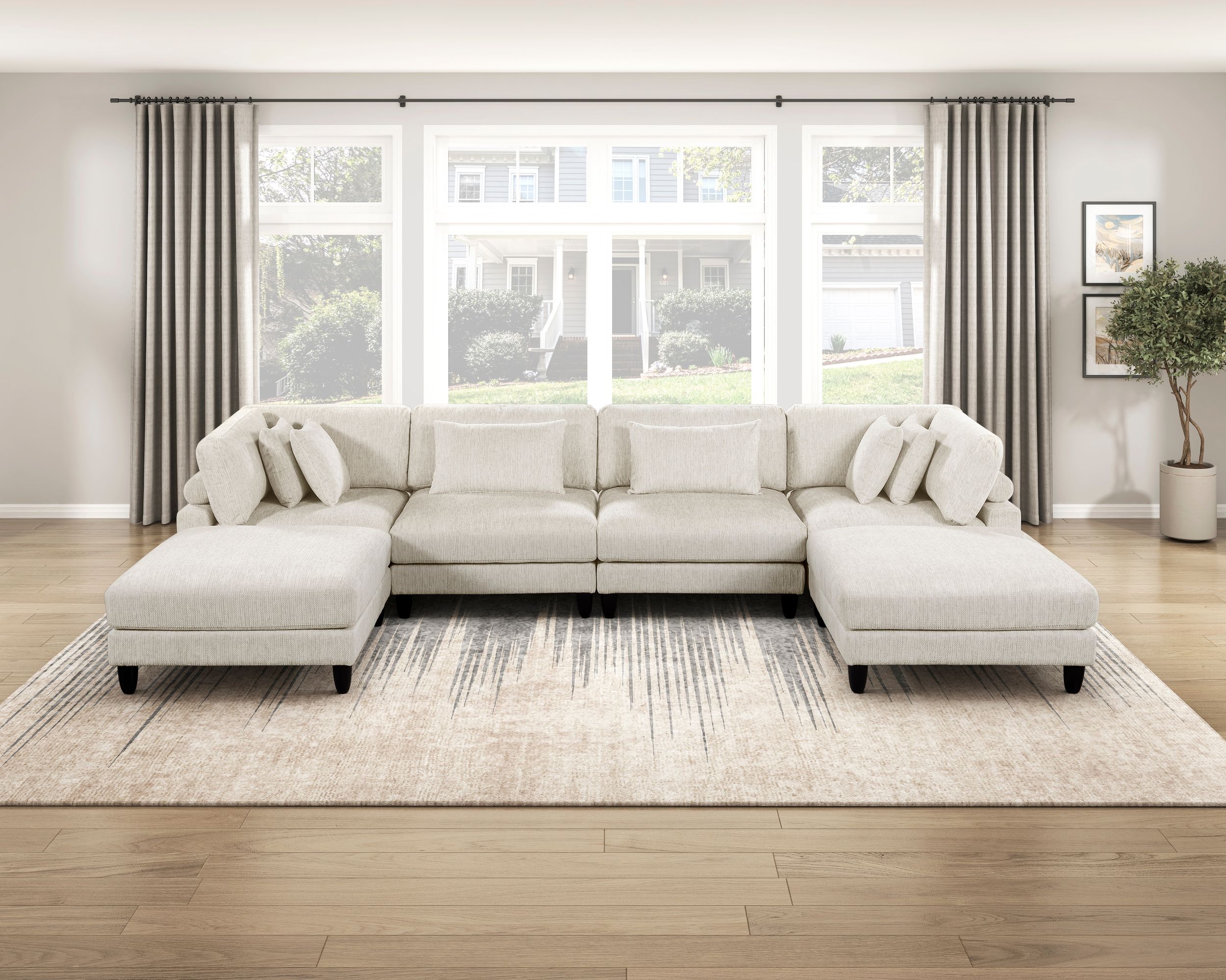 Robstown U-Shaped Microfiber 6‑Piece Modular Sectional with Ottomans