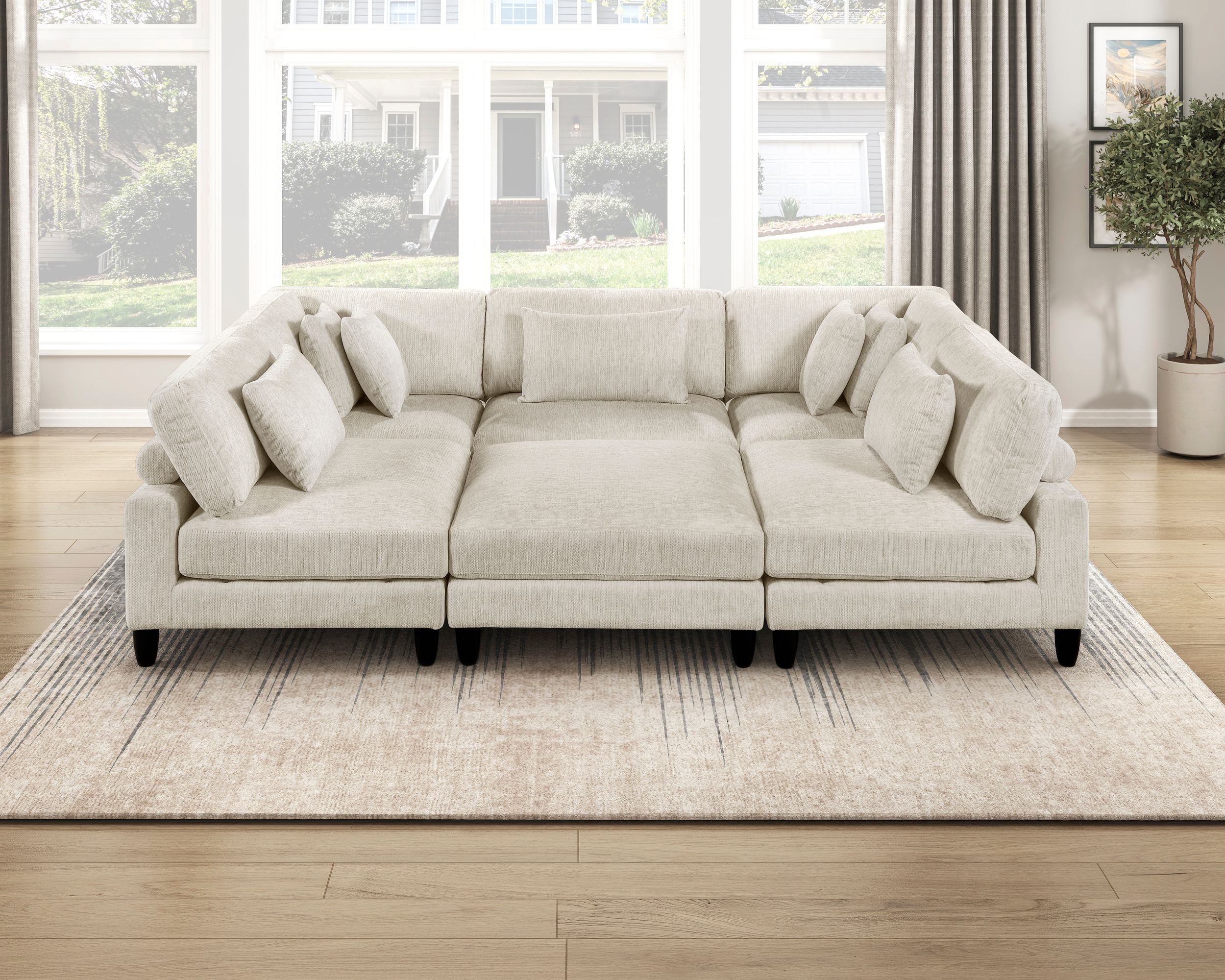 Robstown U-Shaped Microfiber 6‑Piece Modular Sectional with Ottomans