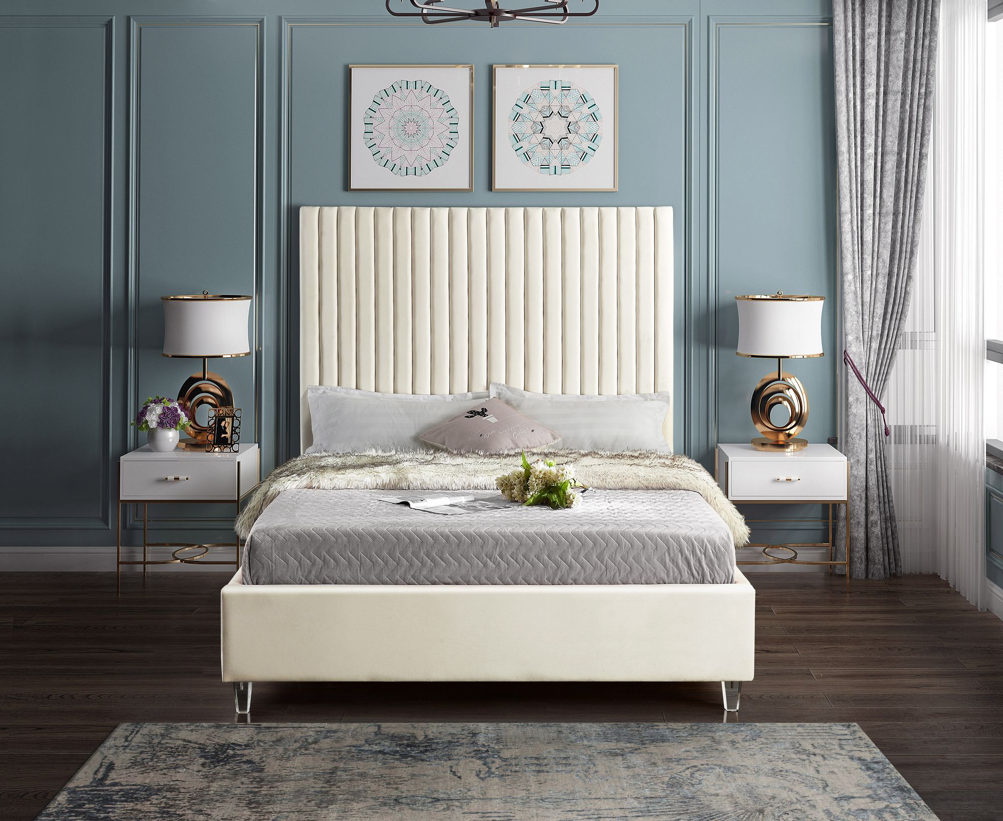 Candace Velvet King Size Bed