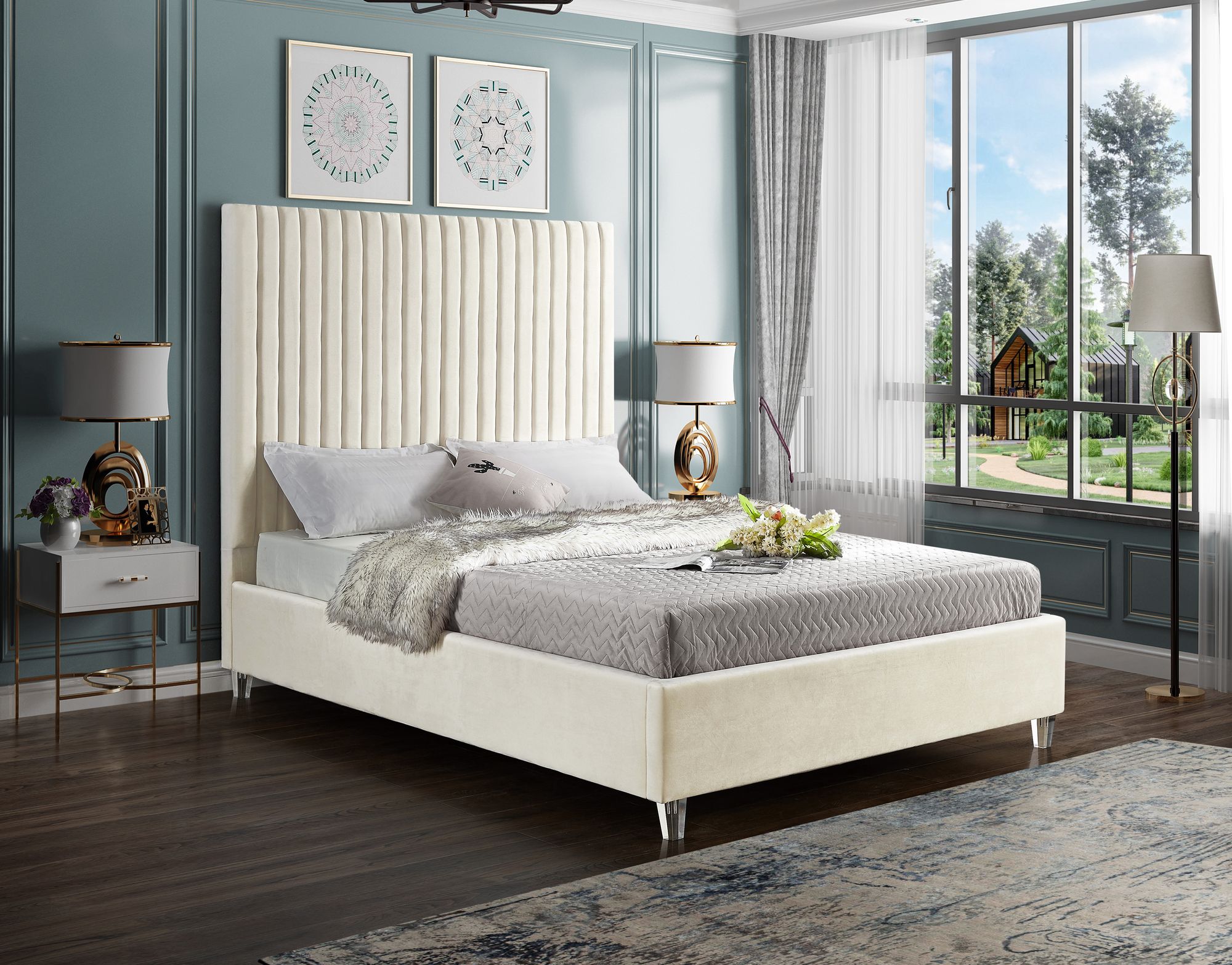 Candace Velvet Queen Size Bed