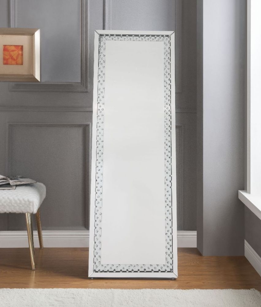 Nysa 97025 Mirrored/Faux Crystals Accent Floor Mirror